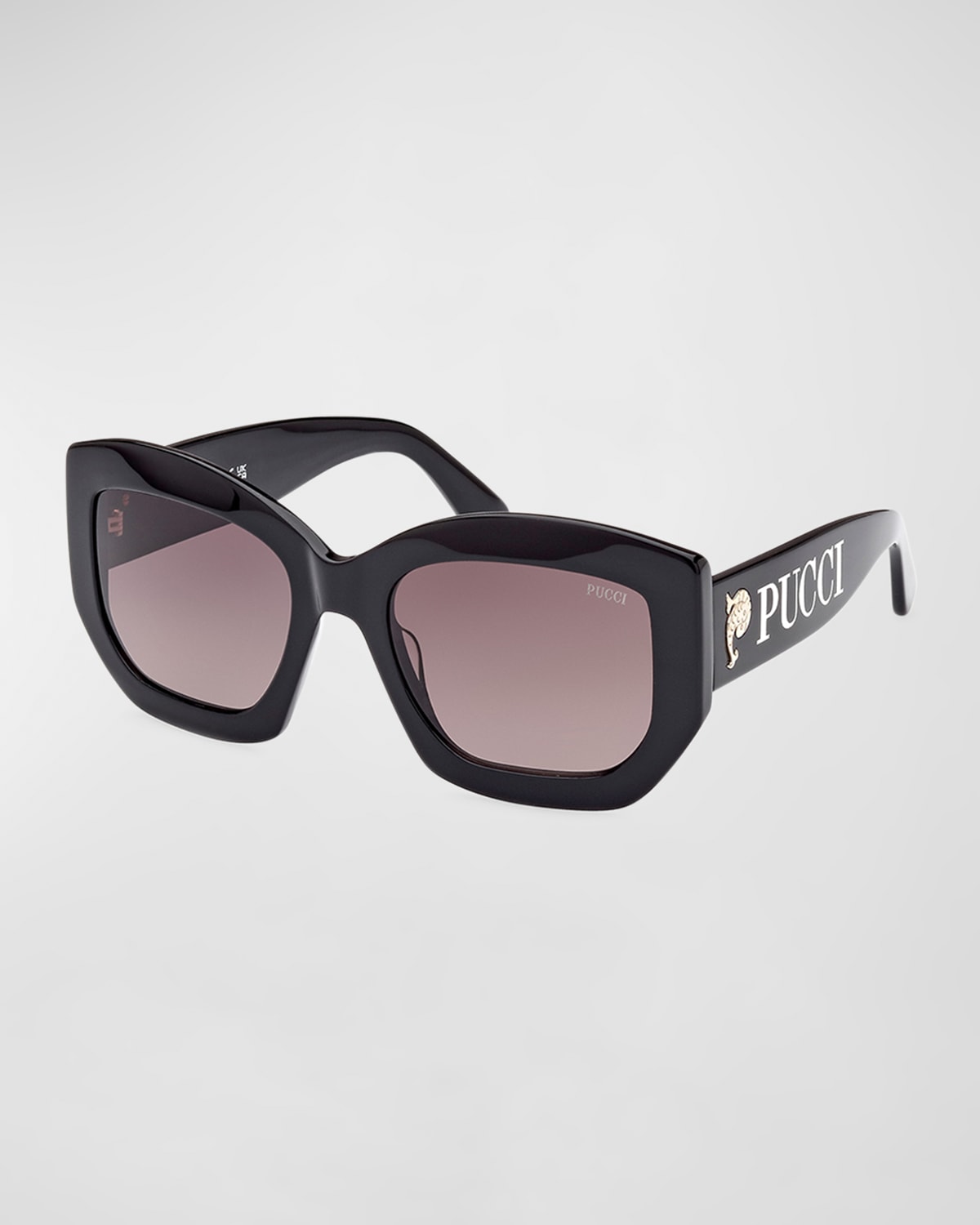 Pucci Women's Shiny Black & Smoke Gradient Geometric Sunglasses In Shiny Black Pale