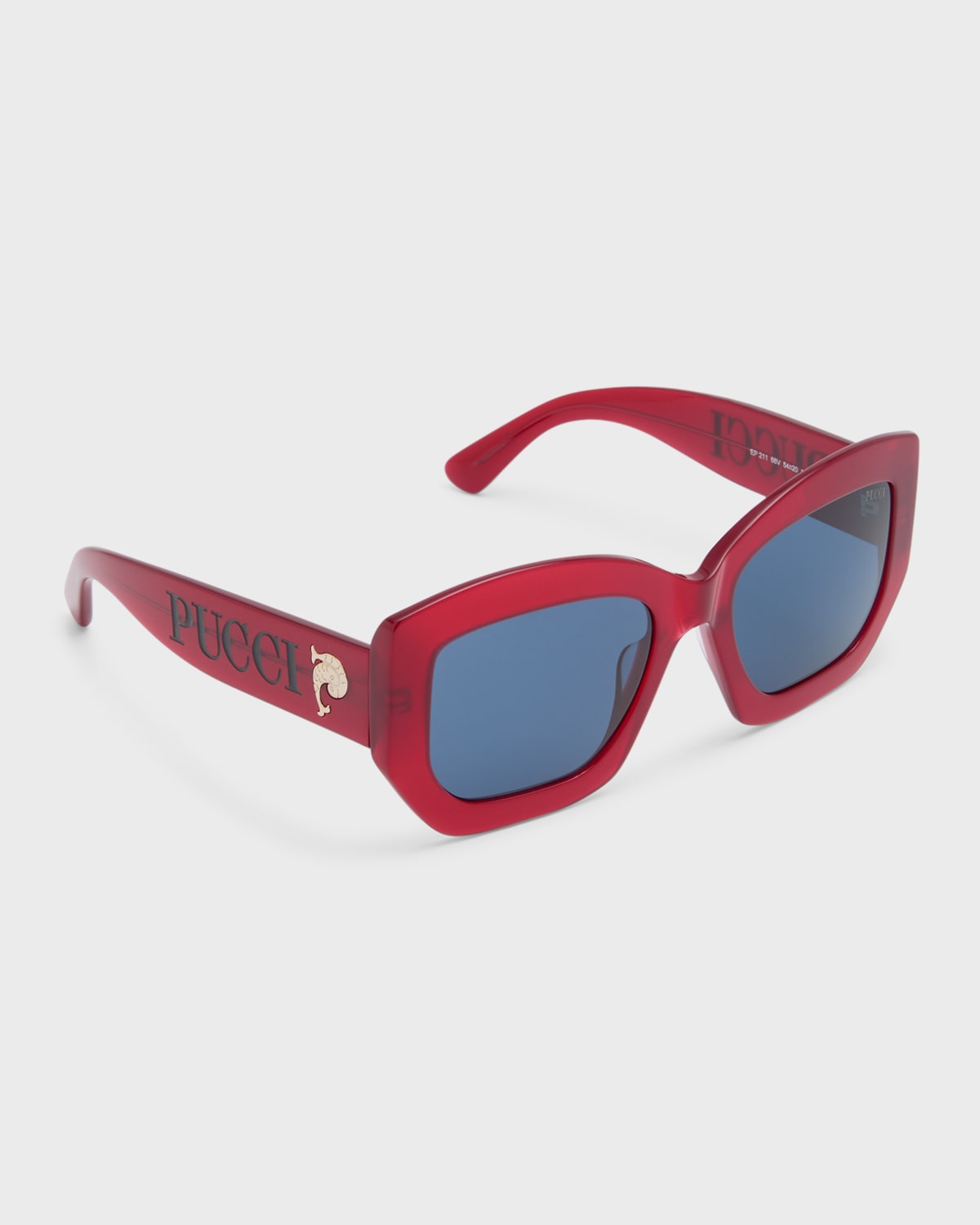 Pucci Women's Shiny Red & Blue Geometric Sunglasses In Shiny Milky Red B