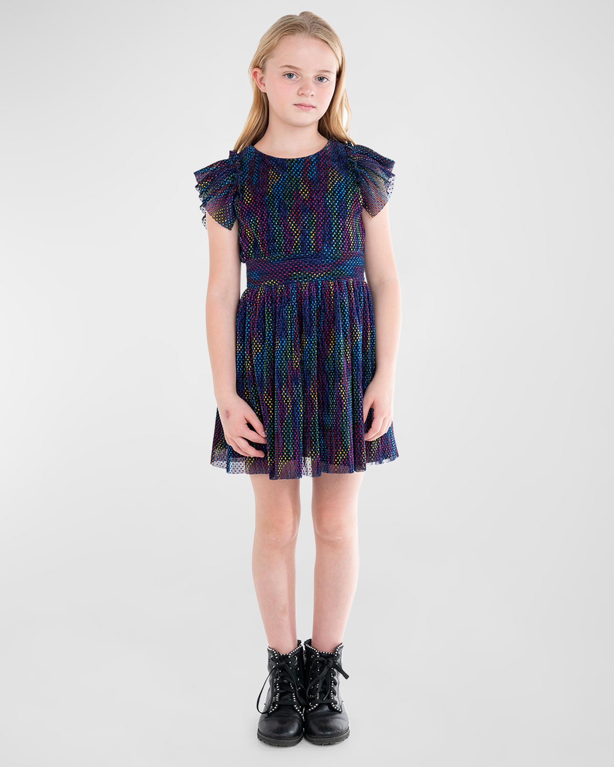 Zoe Kids' Girl's Rae Rainbow Pleated A-line Dress In Multi