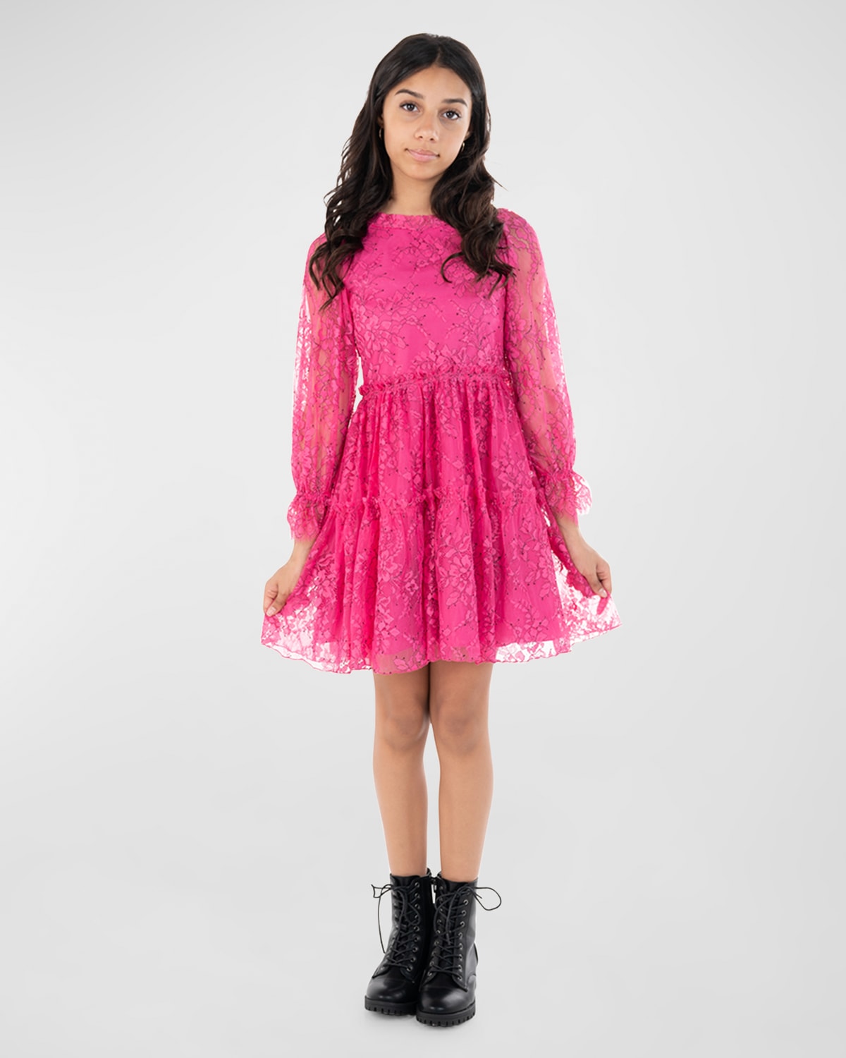 Zoe Kids' Girl's Jordana Lace Floral Layered Dress In Pink
