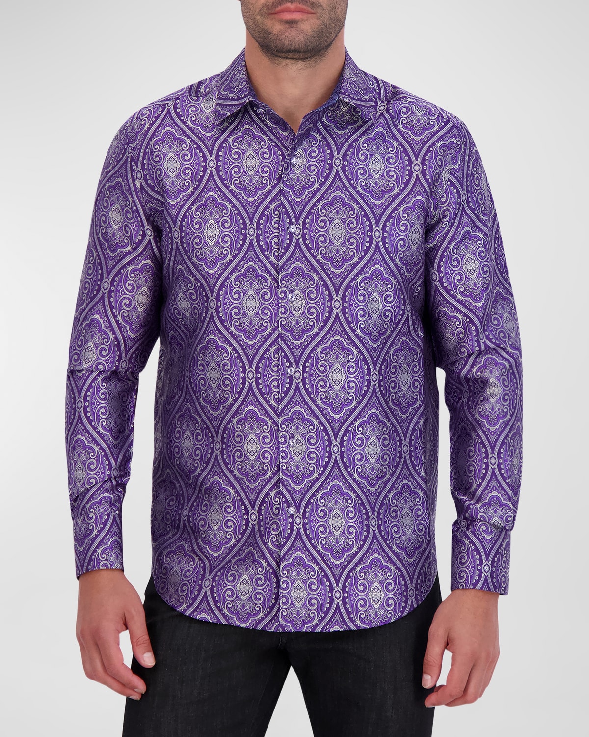 Shop Robert Graham Men's Sovereignty Patterned Silk Button-down Shirt In Blue