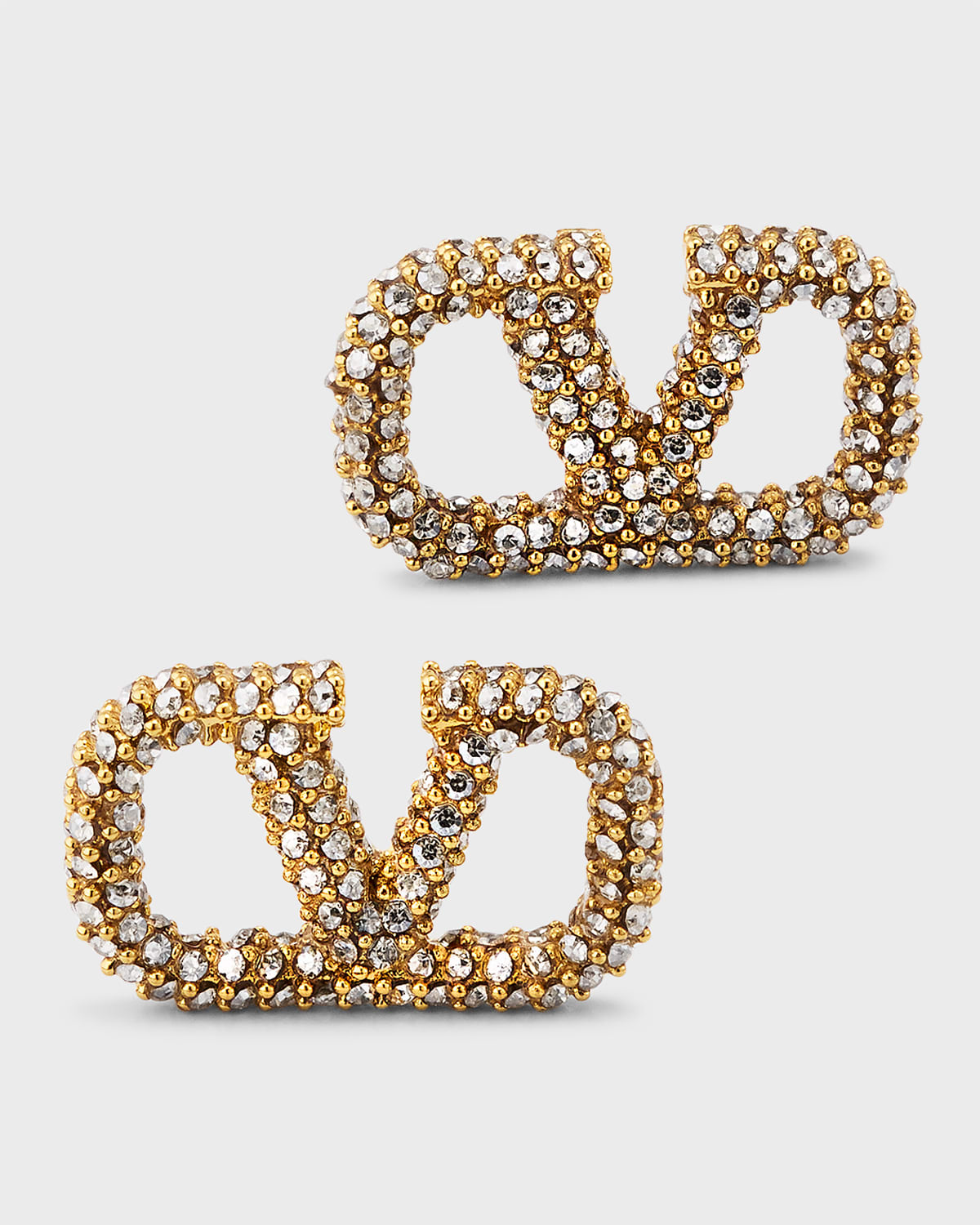 Valentino Garavani Strass Signature V Logo Stud Earrings In Gold Silver