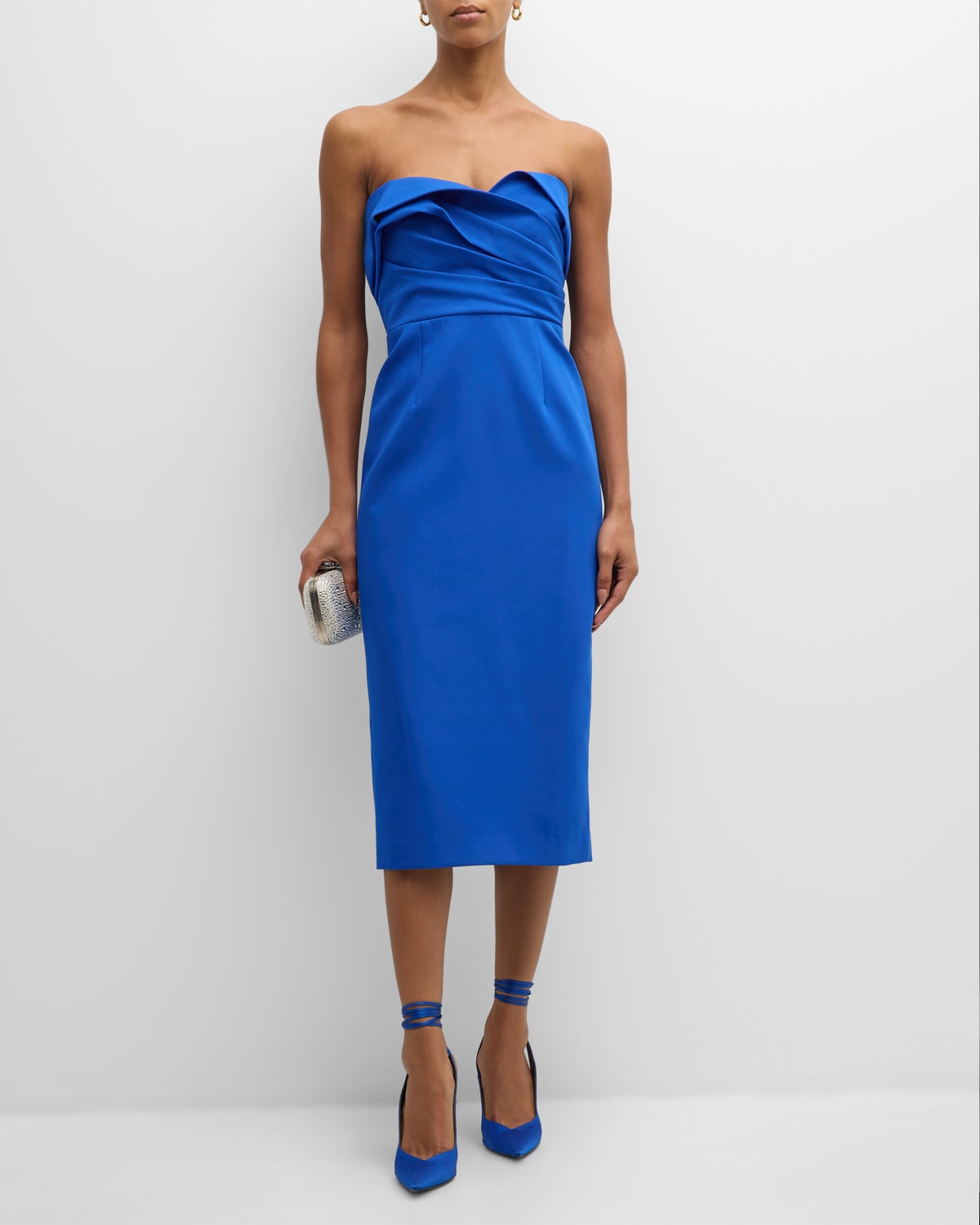 Milly Strapless Pleated Crepe Midi Dress In Adriatic S