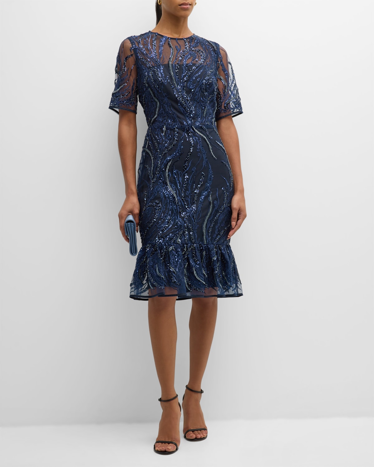 Milly Strapless Ombre Floral Lace Midi Dress In Navy