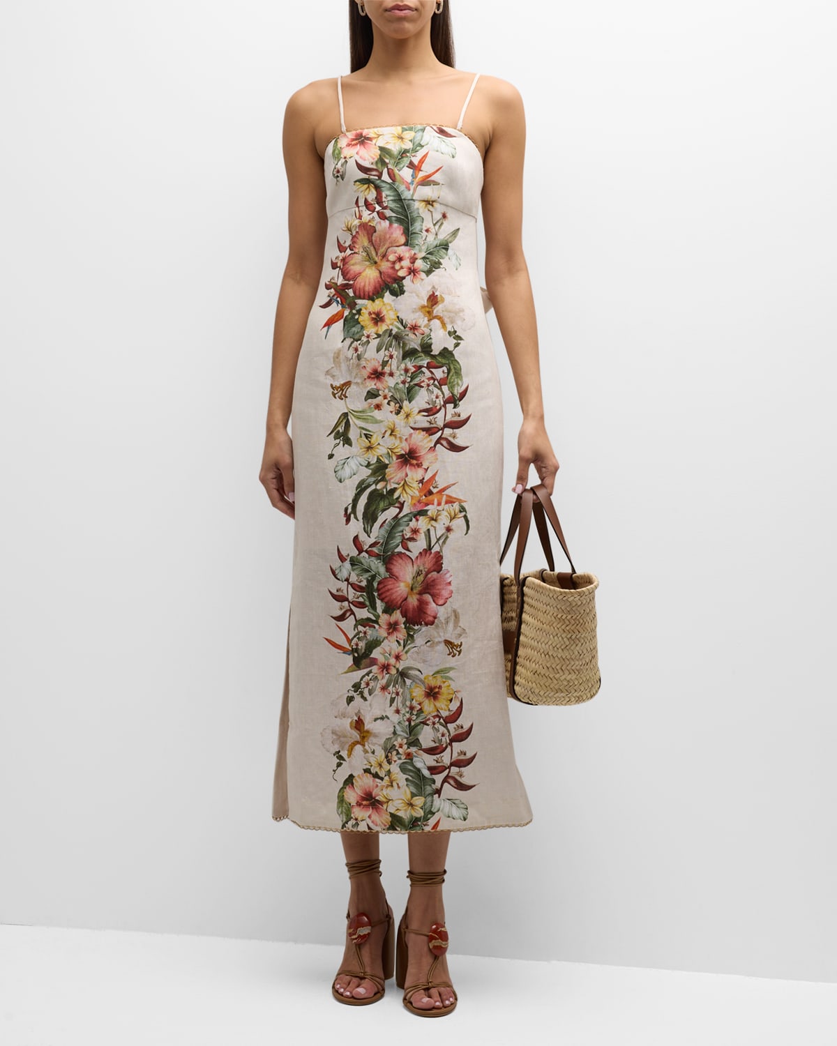 Shop Zimmermann Lexi Floral Strapless Column Dress In Ivory Palm