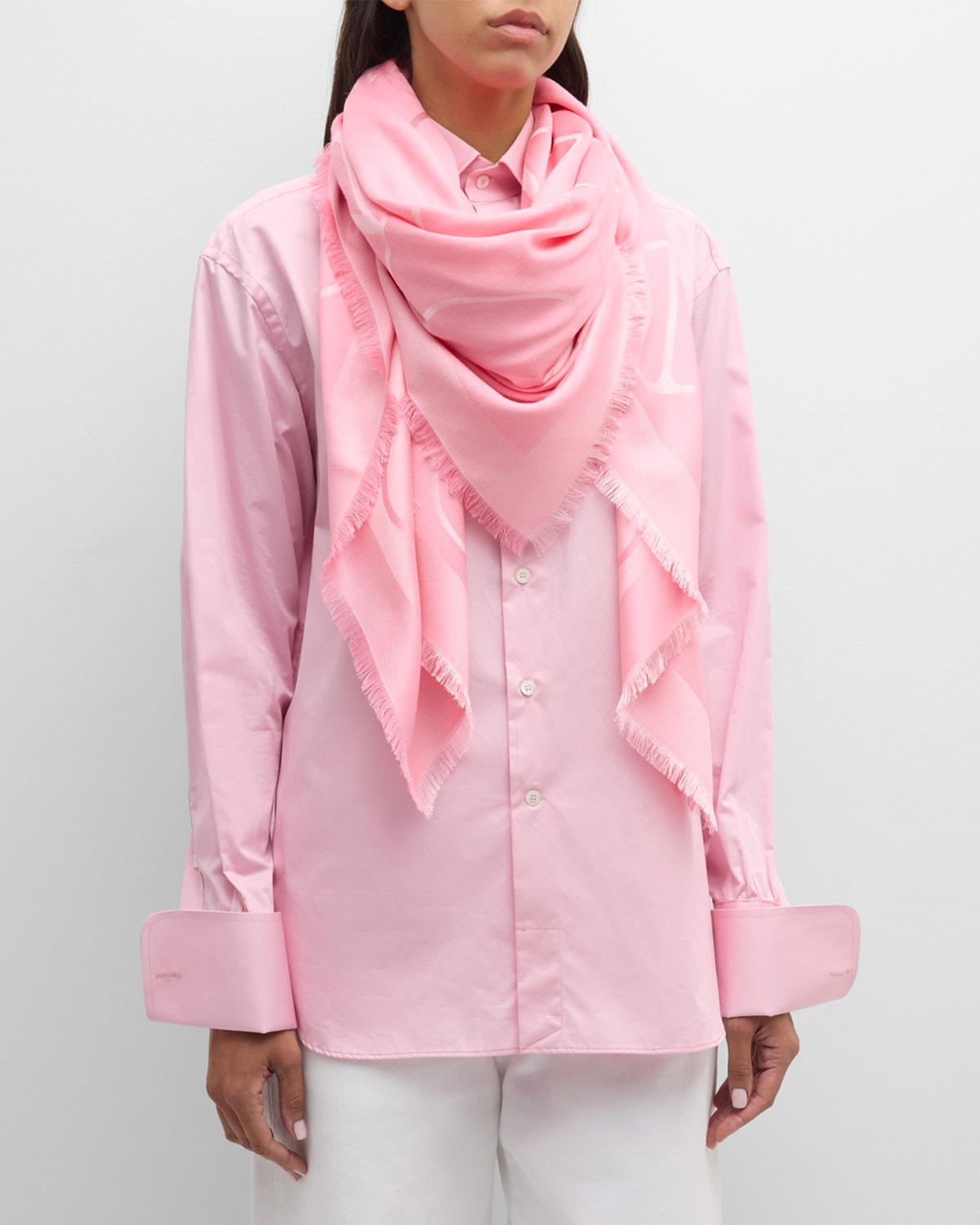 V-Logo Jacquard Silk & Wool Shawl