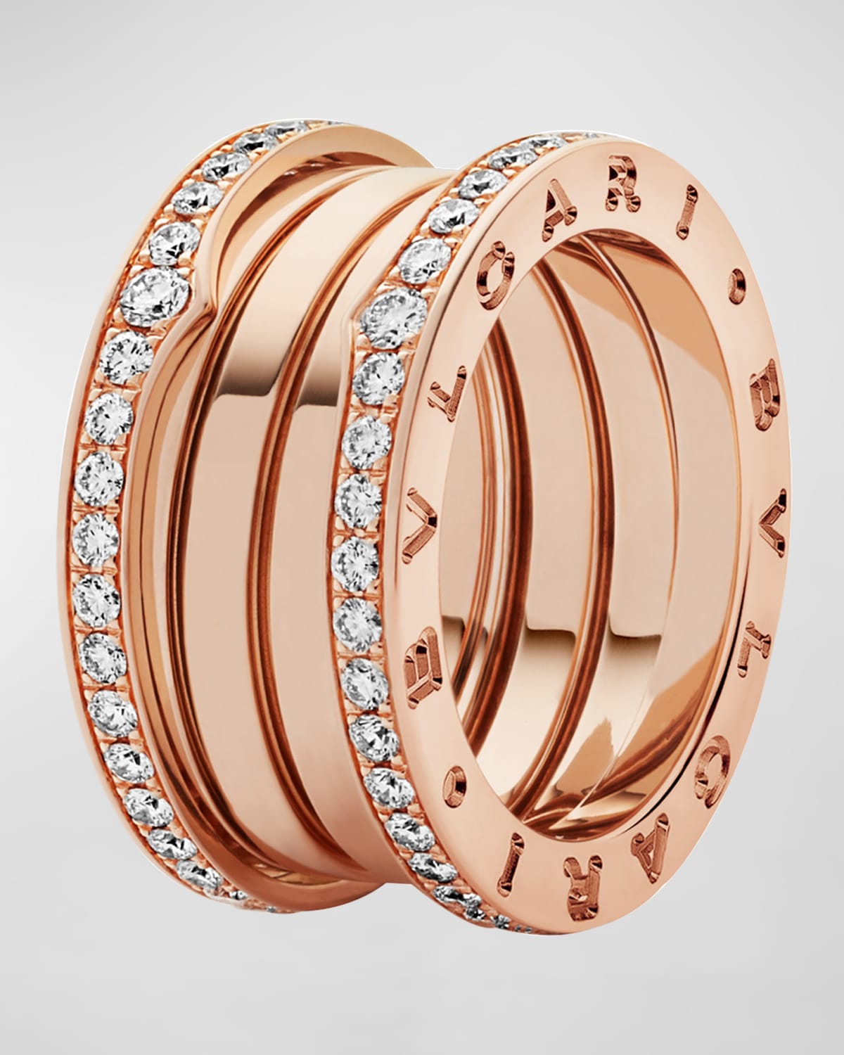 B.Zero1 18k Rose Gold 4-Band Ring with Diamond Sides, Size 52