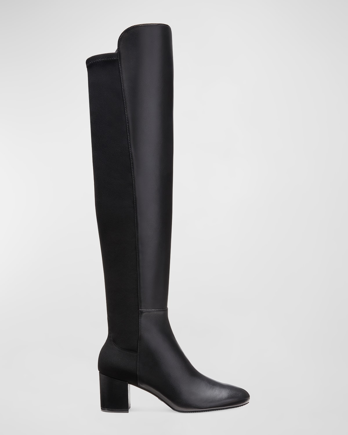 Stuart Weitzman 5050 Flareblock Leather Stretch Block-heel Knee Boots In Black