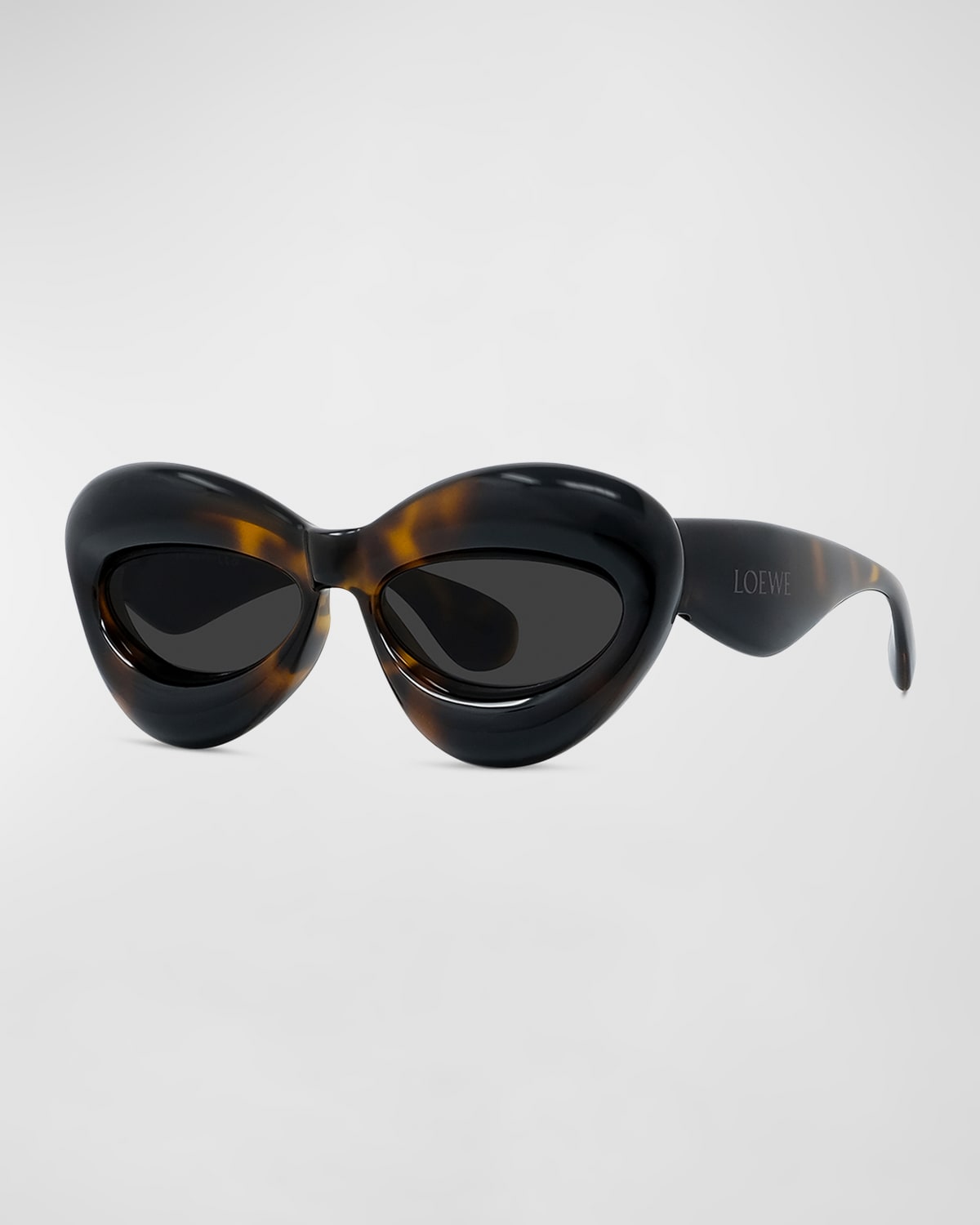 Shop Loewe Men's Inflated Acetate-nylon Cat Eye Sunglasses In Dark Havana