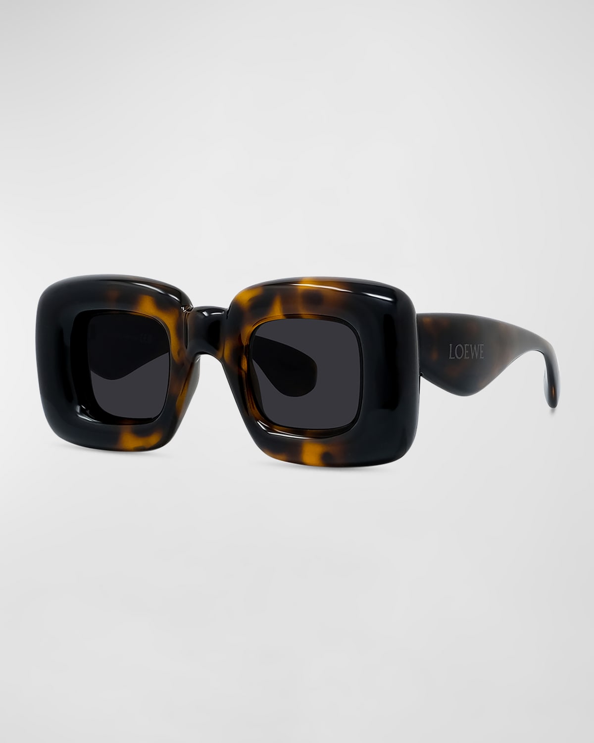 Shop Loewe Men's Inflated Acetate-nylon Square Sunglasses In Dark Havana