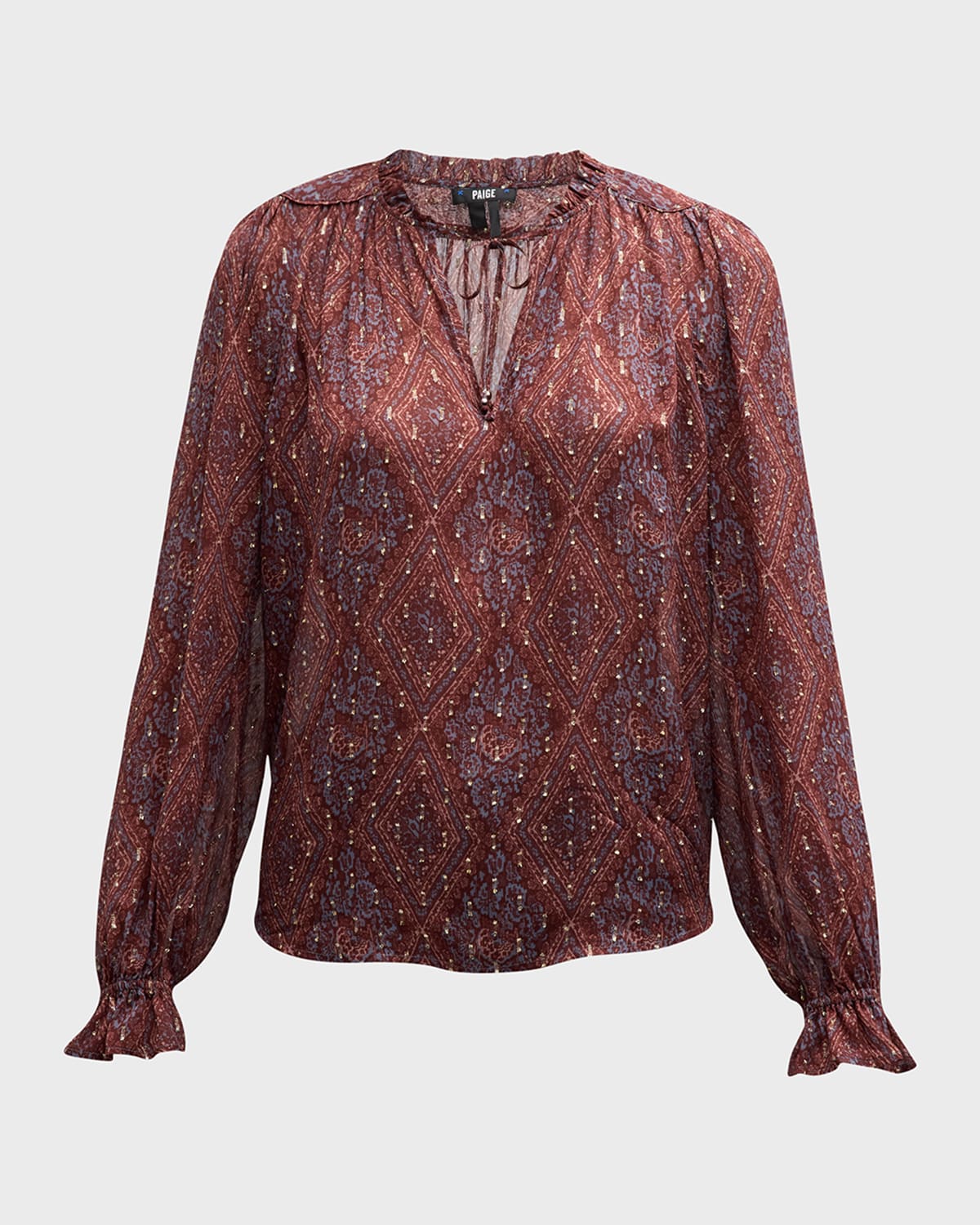 Shop Paige Fia Printed V-neck Blouse In Iced Slate Multi