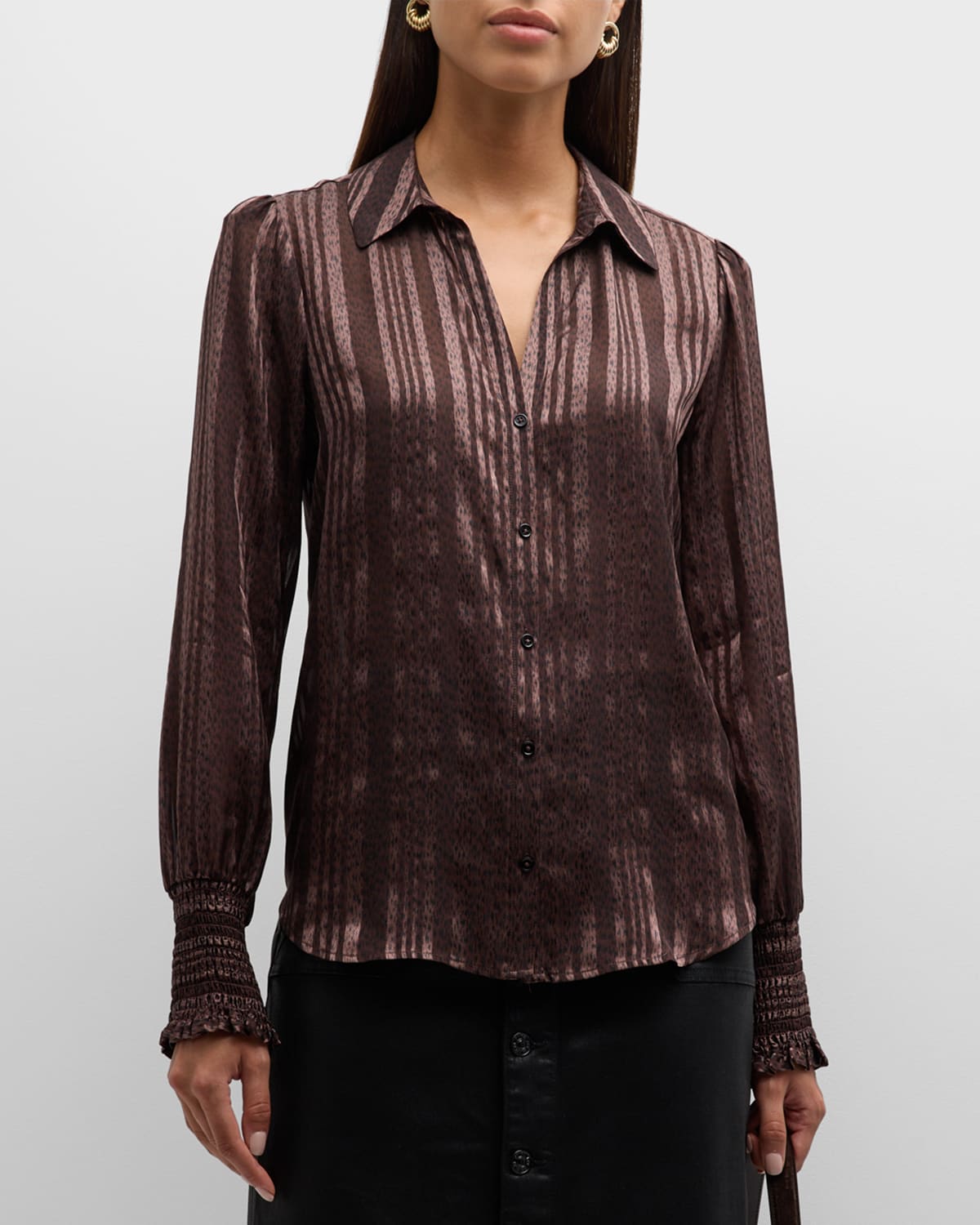 Paige Kaitlin Printed Button-front Silk Top In Brown