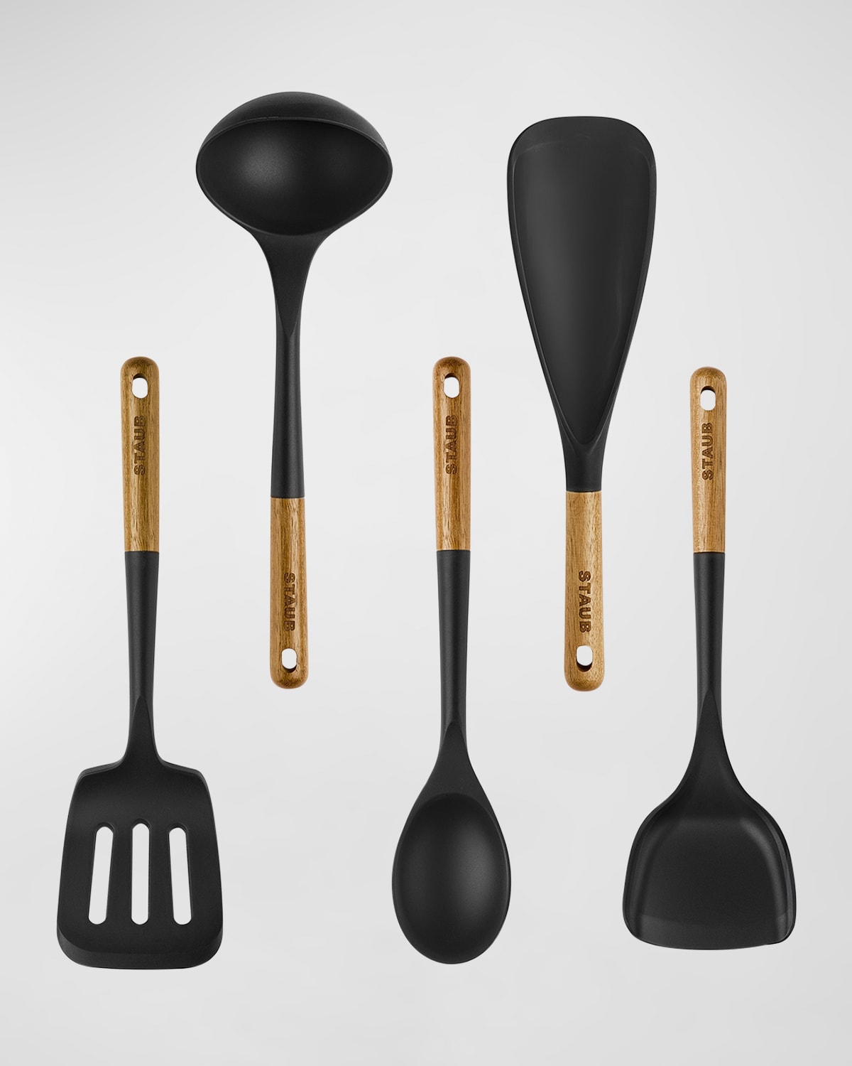 Staub 5-piece Silicone & Wood Handle Cooking Utensil Set In Black