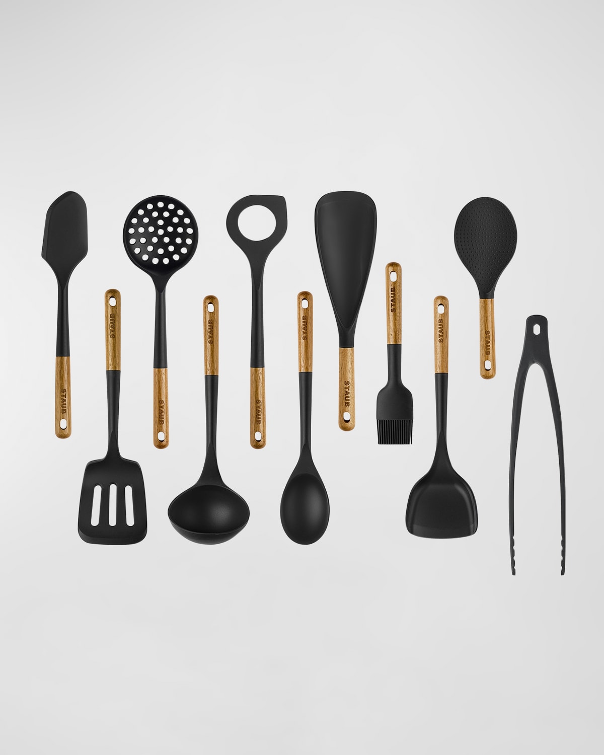 Staub Silicone & Wood 11-piece Cooking Utensil Set In Matte Black