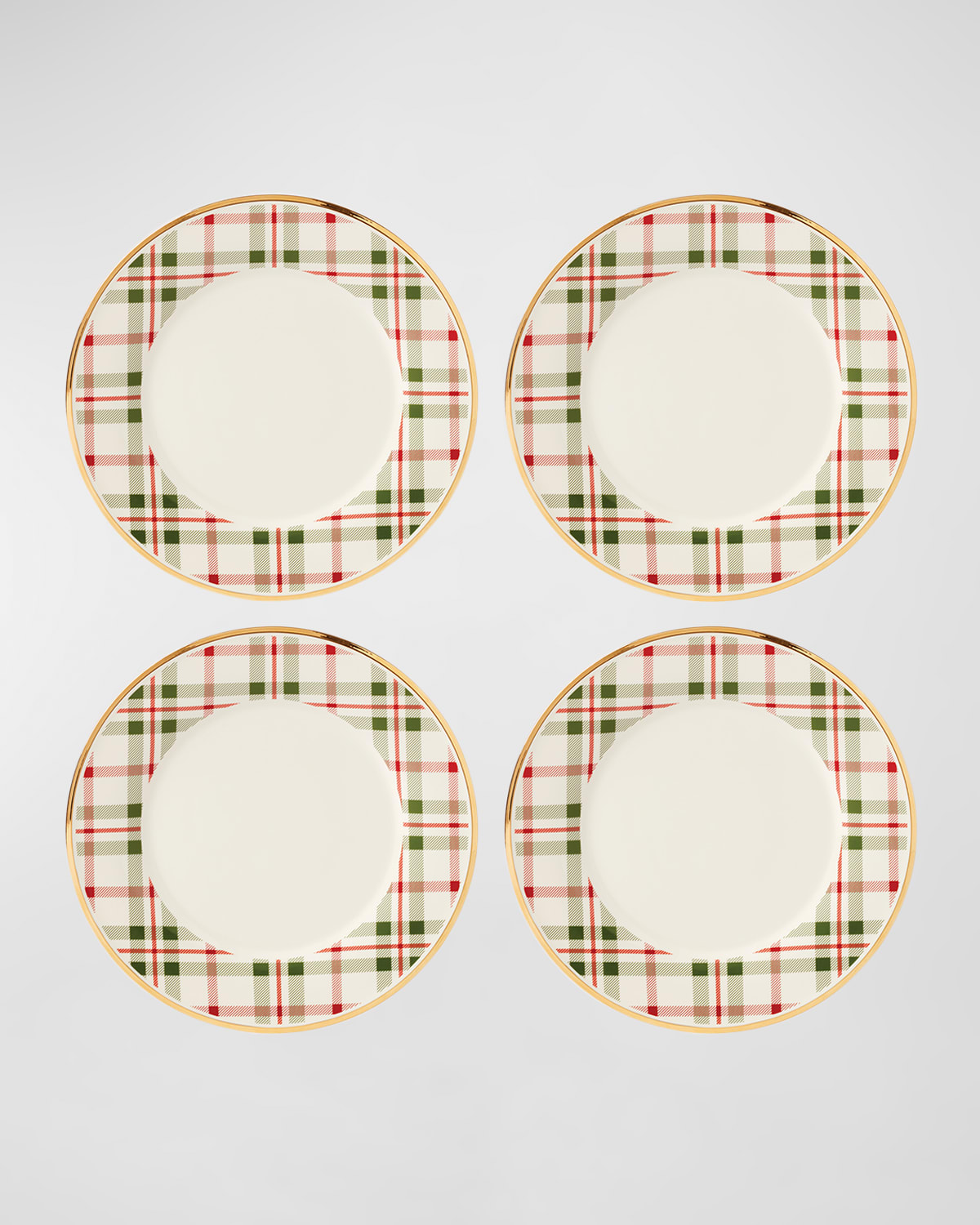 LENOX HOLIDAY PLAID DINNER PLATES, SET OF 4