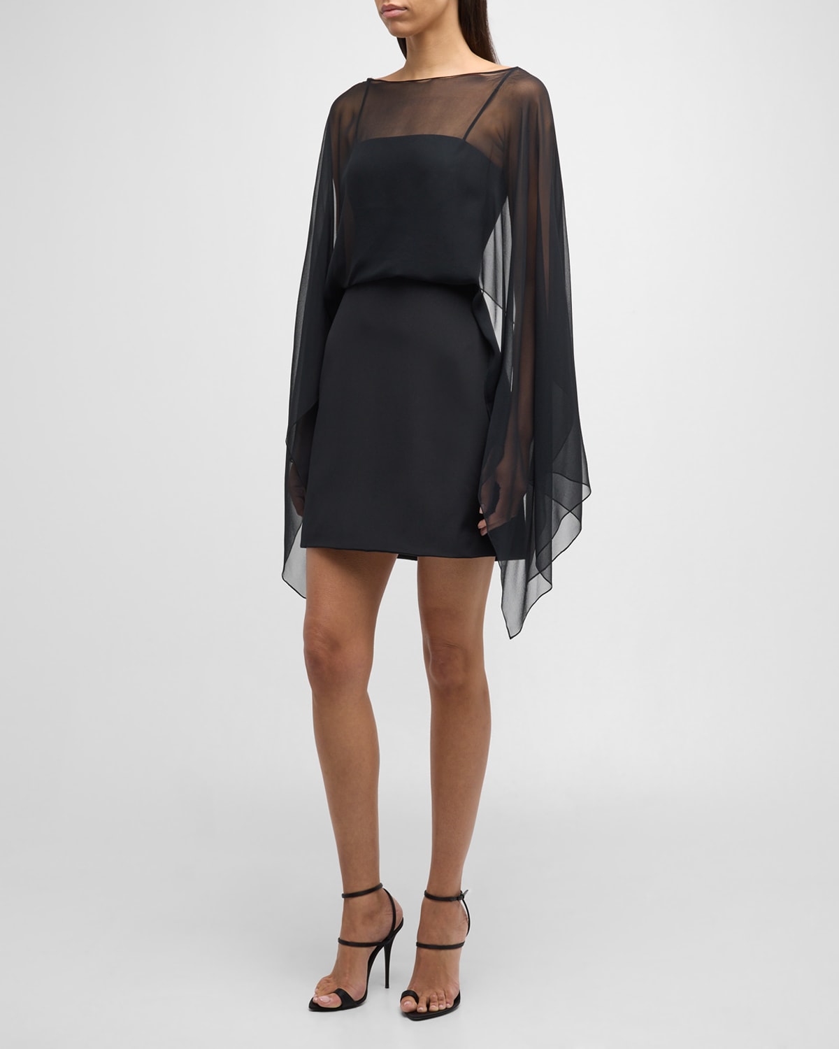 Long-Sleeve Capelet Open-Back Mini Dress