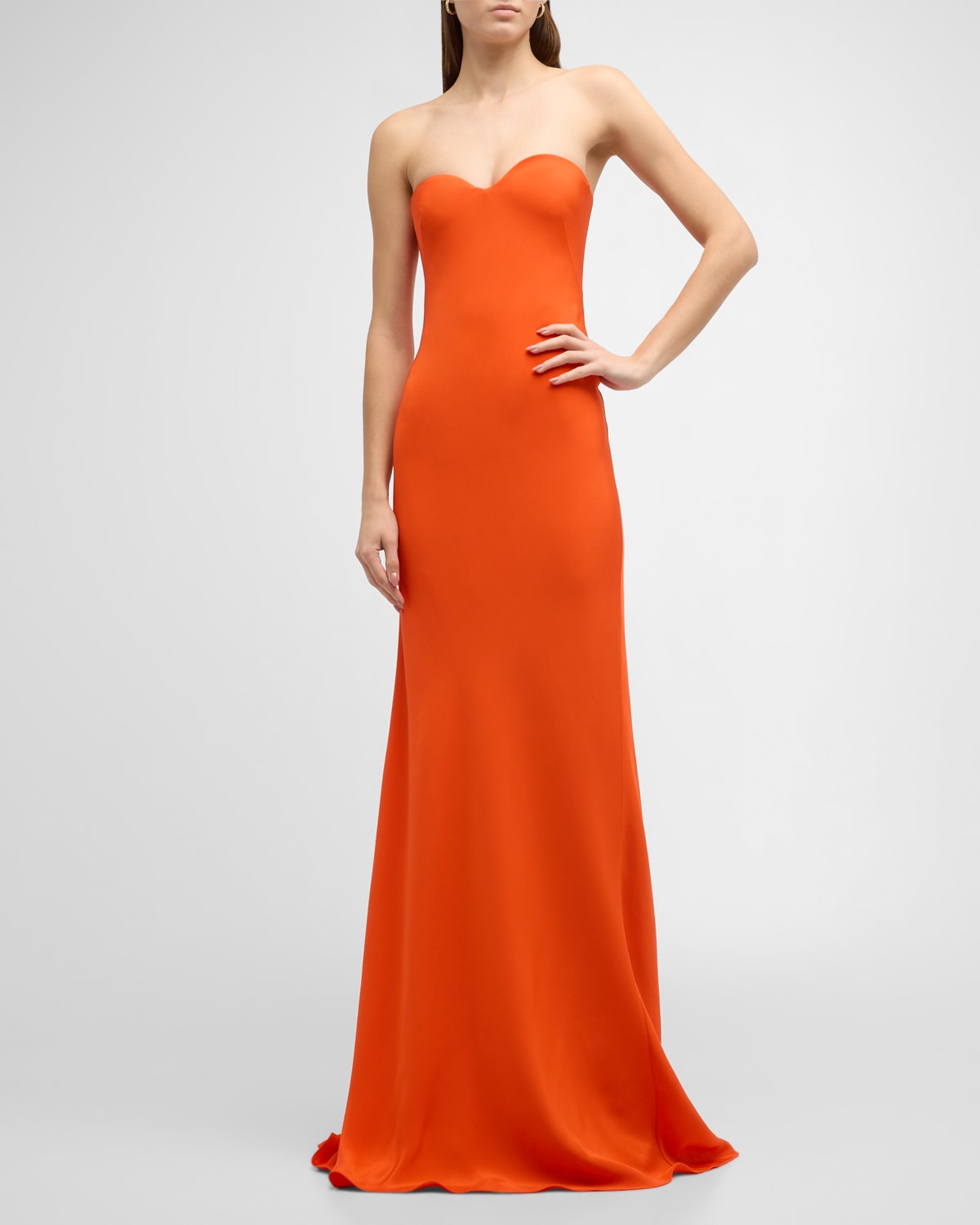 Koltson Silk Strapless Bustier Gown In Orange