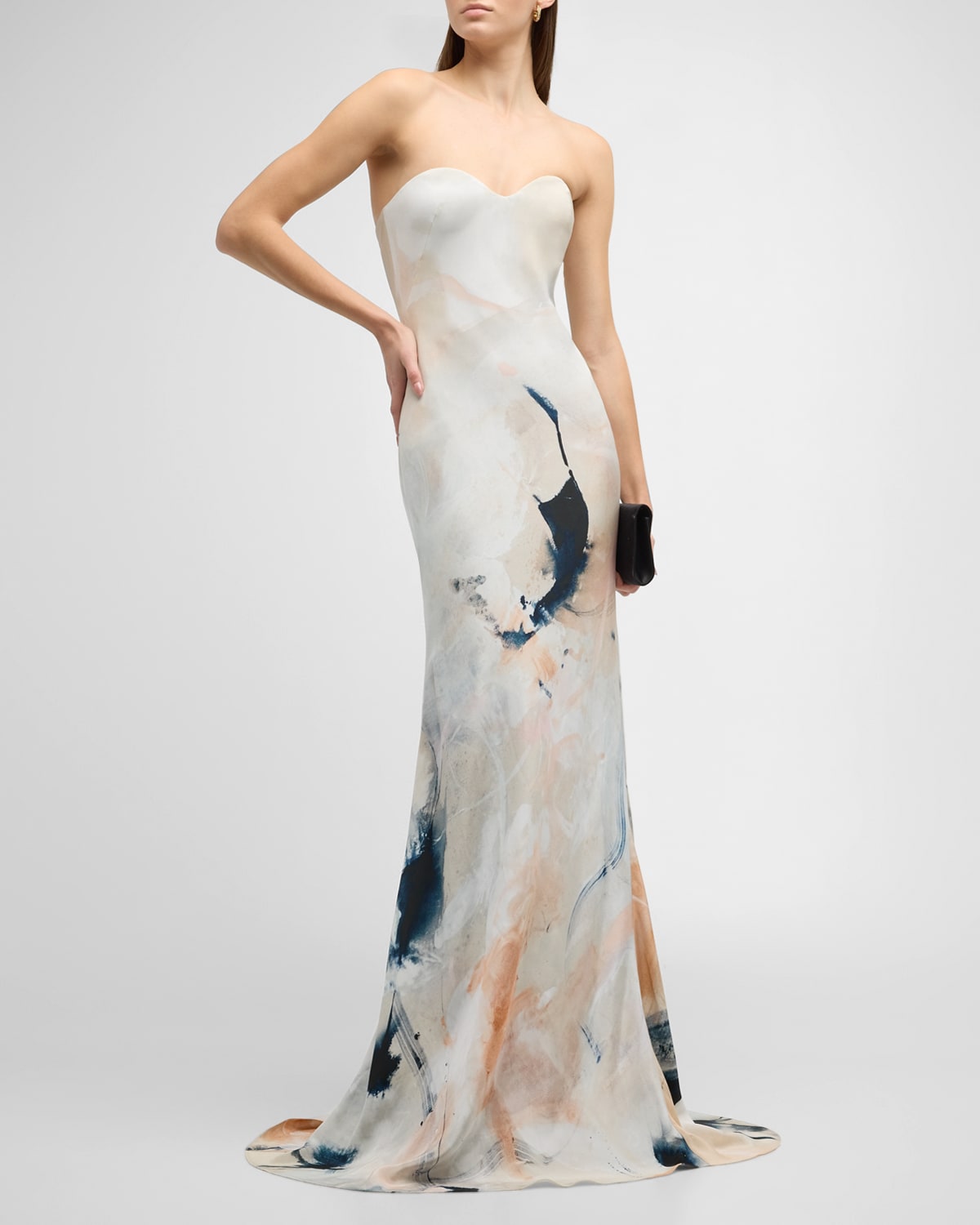 Strapless Bustier Printed Trumpet Gown