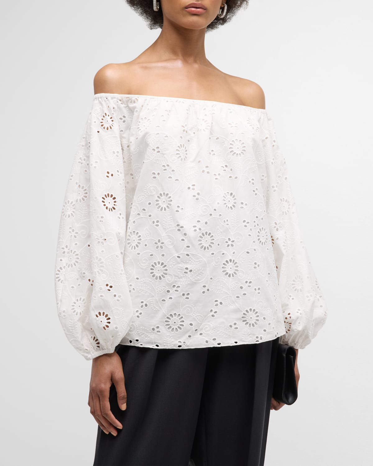 Shop Carolina Herrera Off-shoulder Eyelet Embroidered Top In White