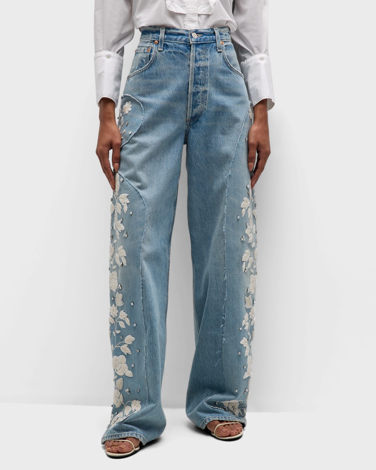Shop Citizens Of Humanity Ayla High Rise Embroidered Baggy Jeans In Skylights
