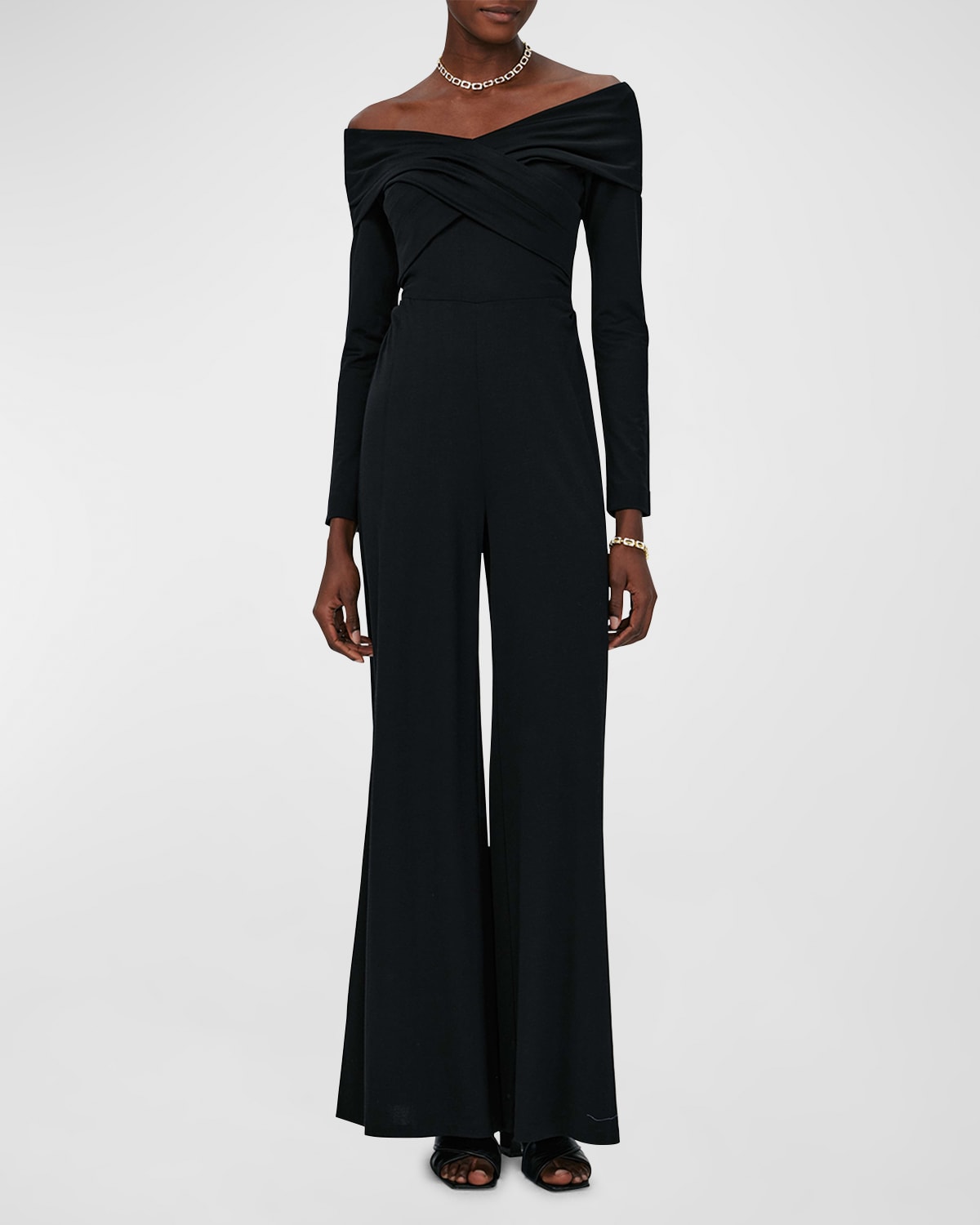 Diane Von Furstenberg Lucien Off-shoulder Crossover Wide-leg Jumpsuit In Black