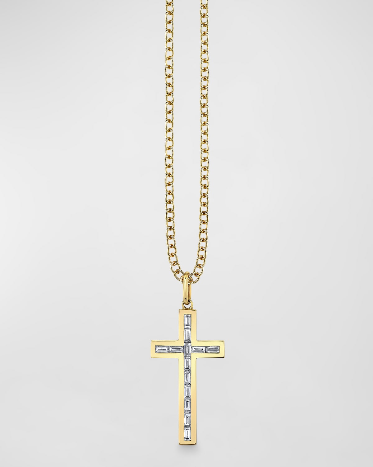 Sydney Evan Men's 14k Gold Baguette Diamond Cross Pendant Necklace