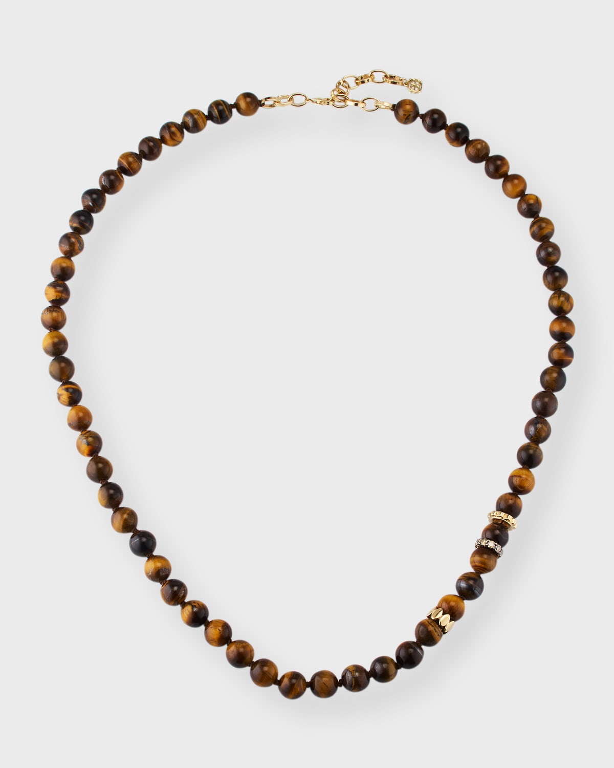 Men's Tigers Eye Beaded Necklace with Diamonds