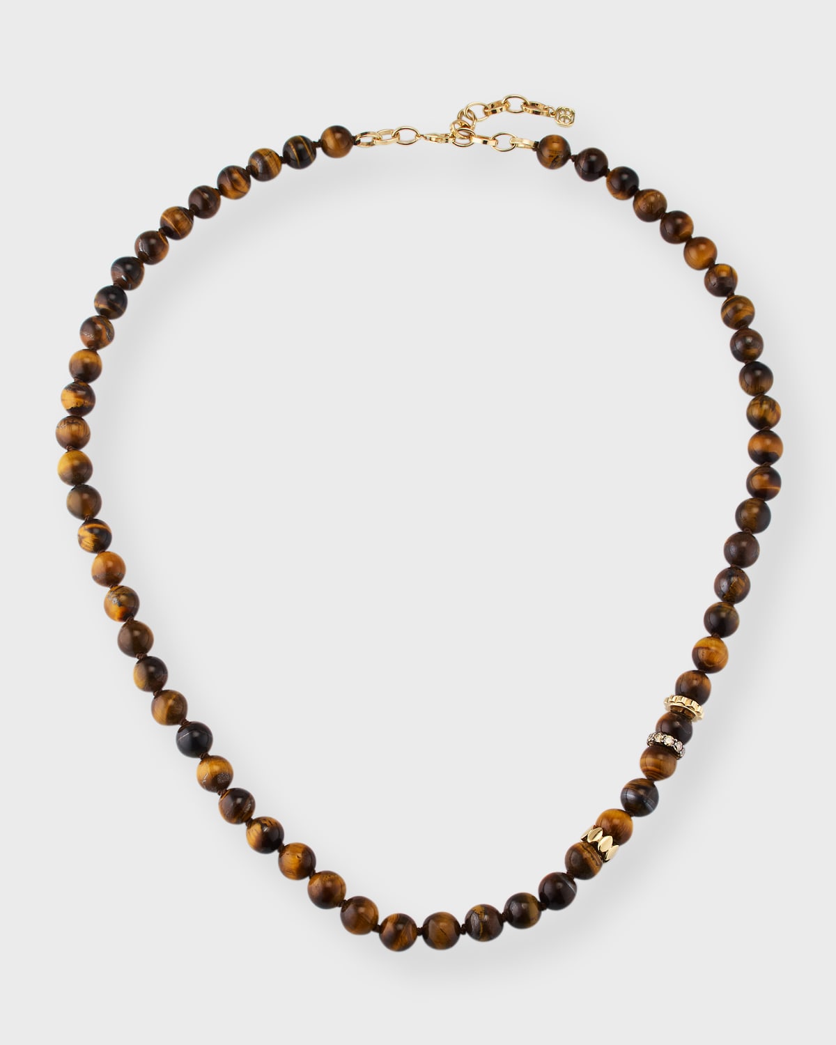 Sydney Evan Men's Tigers Eye Beaded Necklace With Diamonds In Wooden Opal