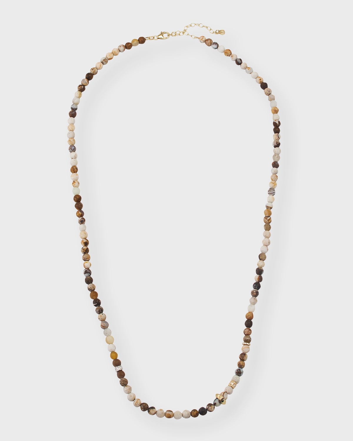 Men's Diamond Rondelle Wooden Opal Beaded Necklace