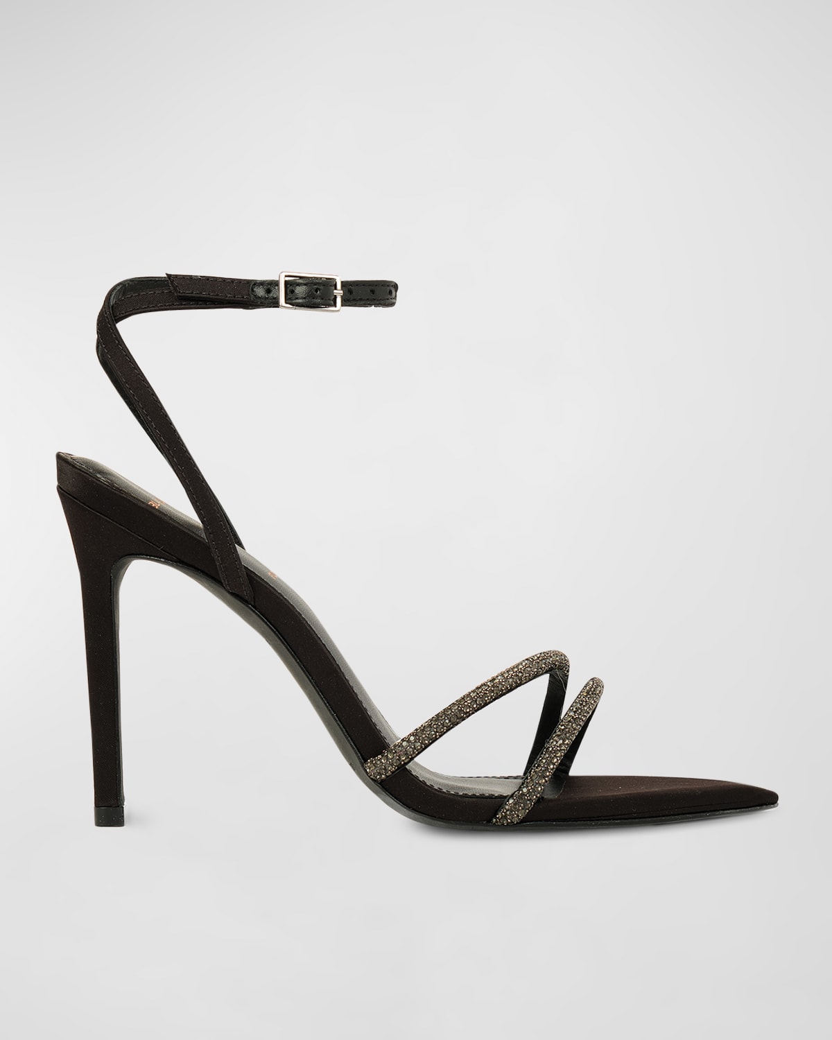 Shop Black Suede Studio Embellished Ankle-strap Stiletto Sandals In Black Satin