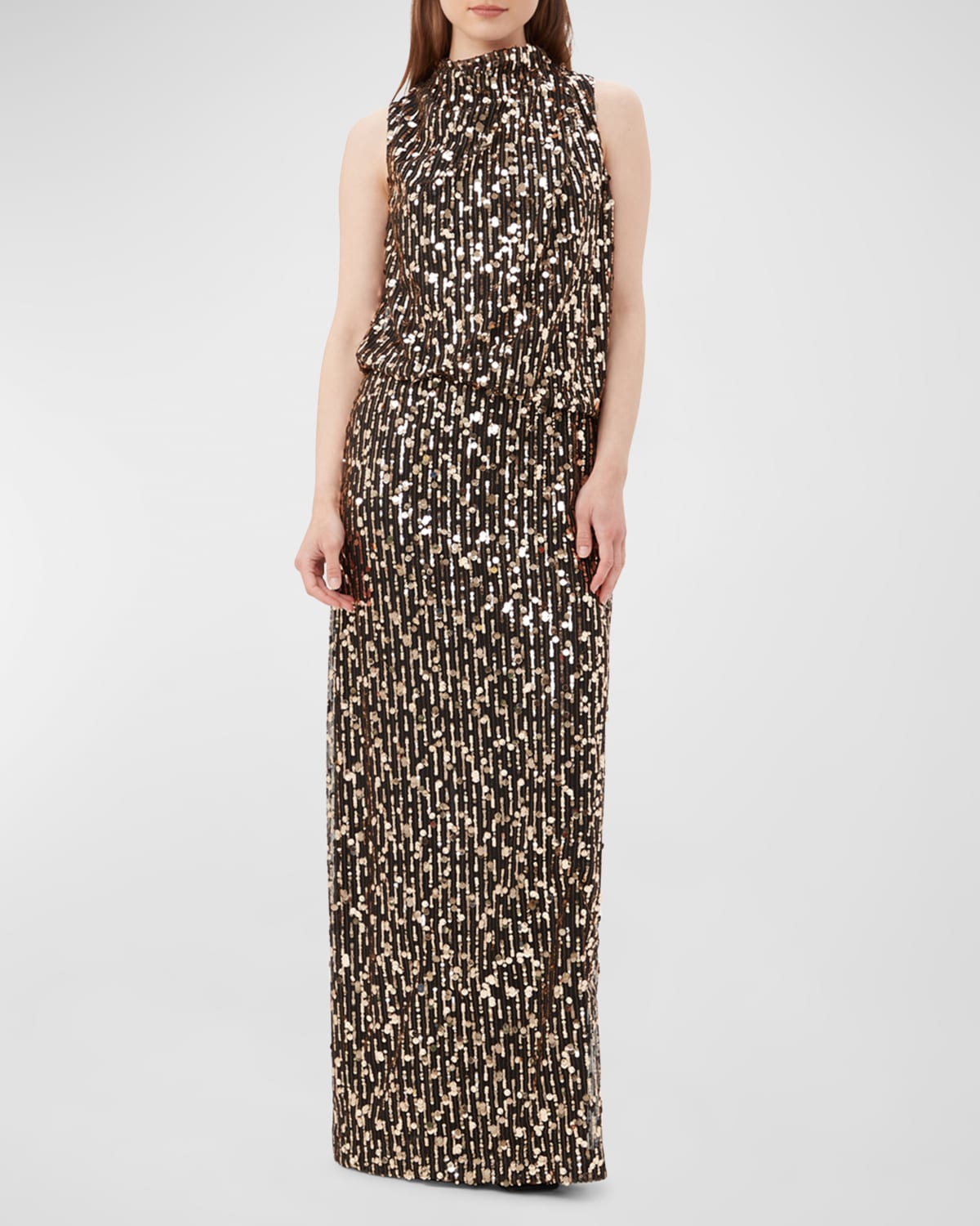 Trina Turk Lenaya 2 Sleeveless Sequin Column Gown In Blackgold