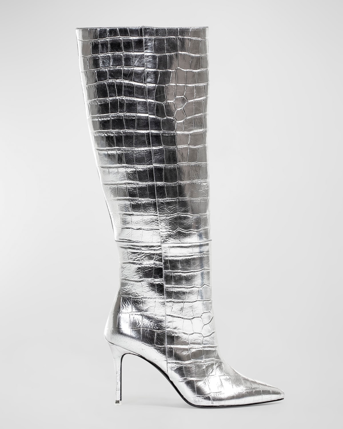 Black Suede Studio Tory Faux-croc Knee-high Boots Women In Silver Metallic C