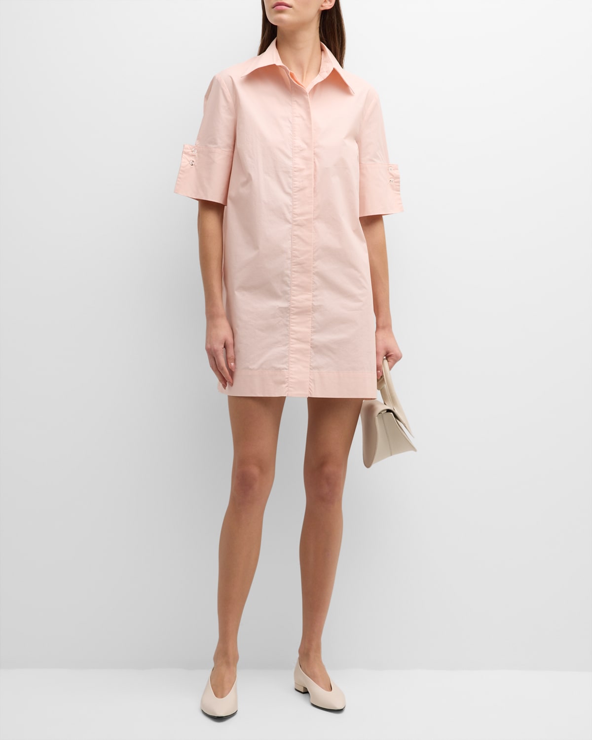 Shop Foemina Wren Cotton Poplin Mini Shirtdress In Pink Salt