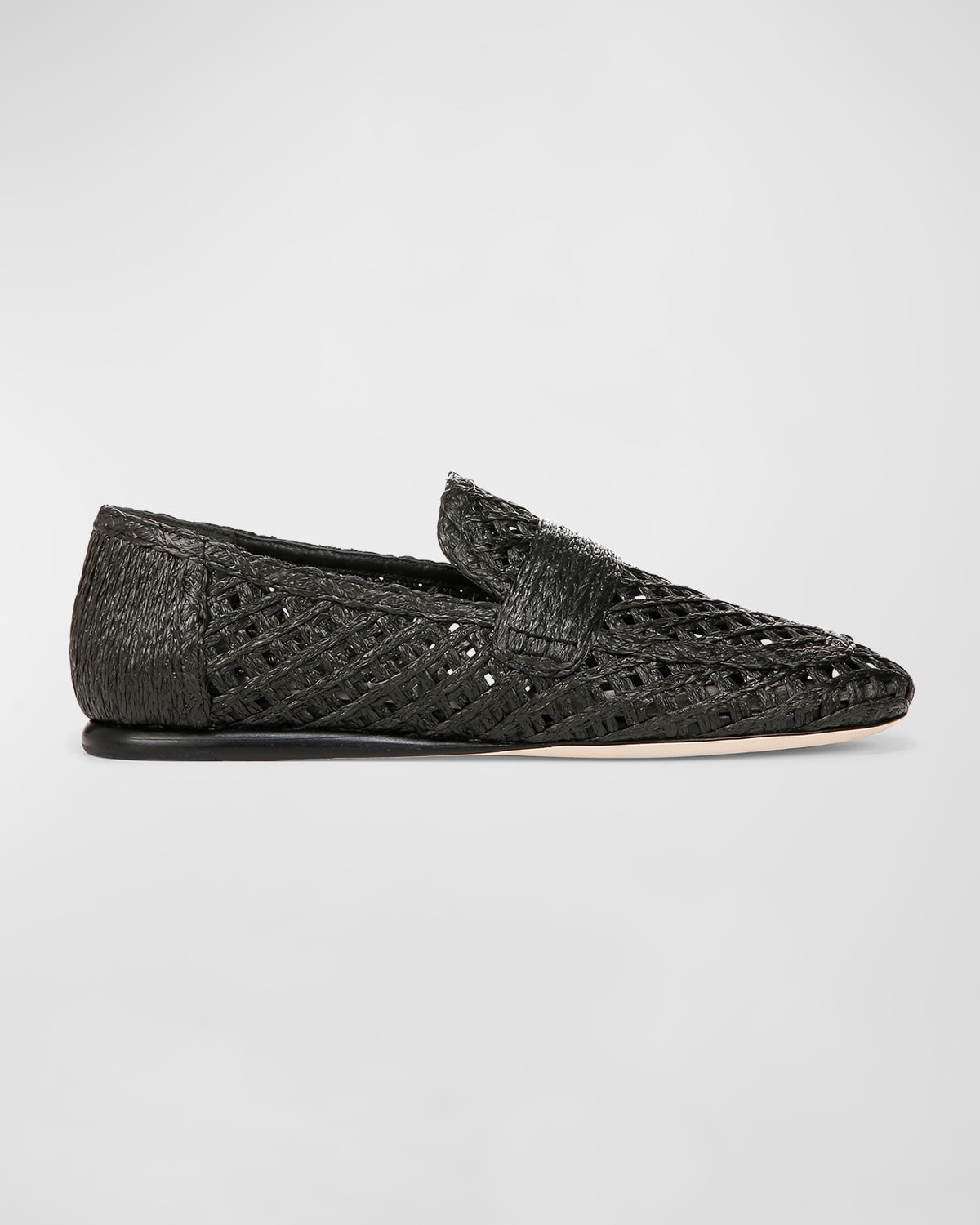 Shop Vince Davis Flat Raffia Loafers In Black Raffia