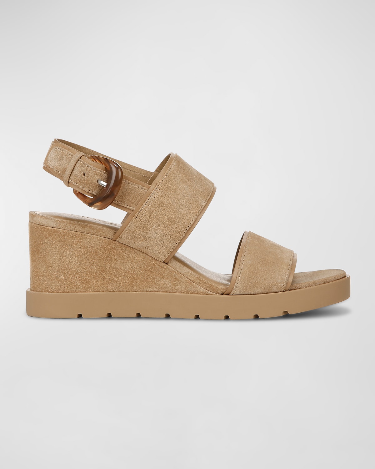 Shop Vince Roma Suede Wedge Slingback Sandals In Dune