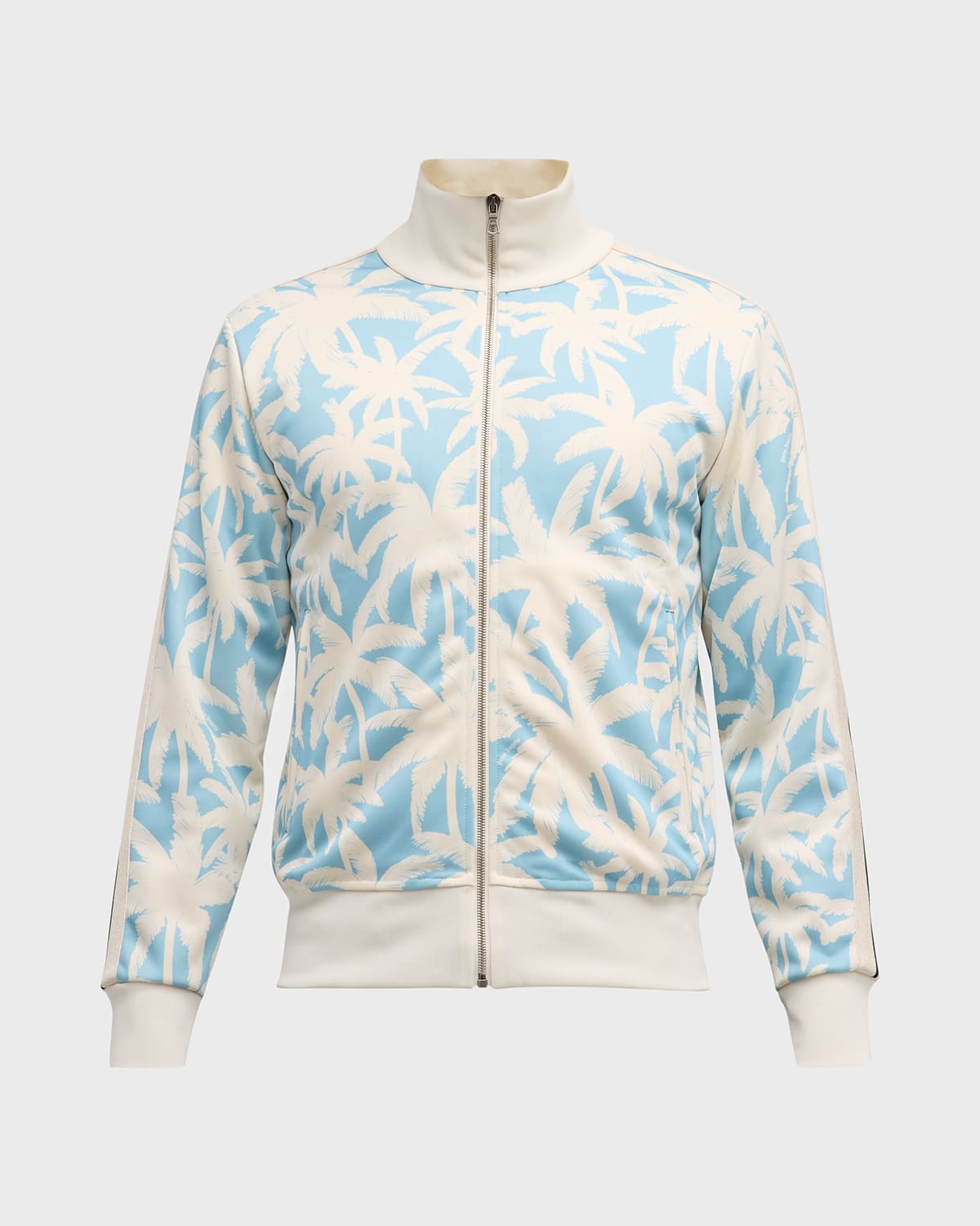 Palm Angels Palm-print Zip-front Track Jacket In Light Blue