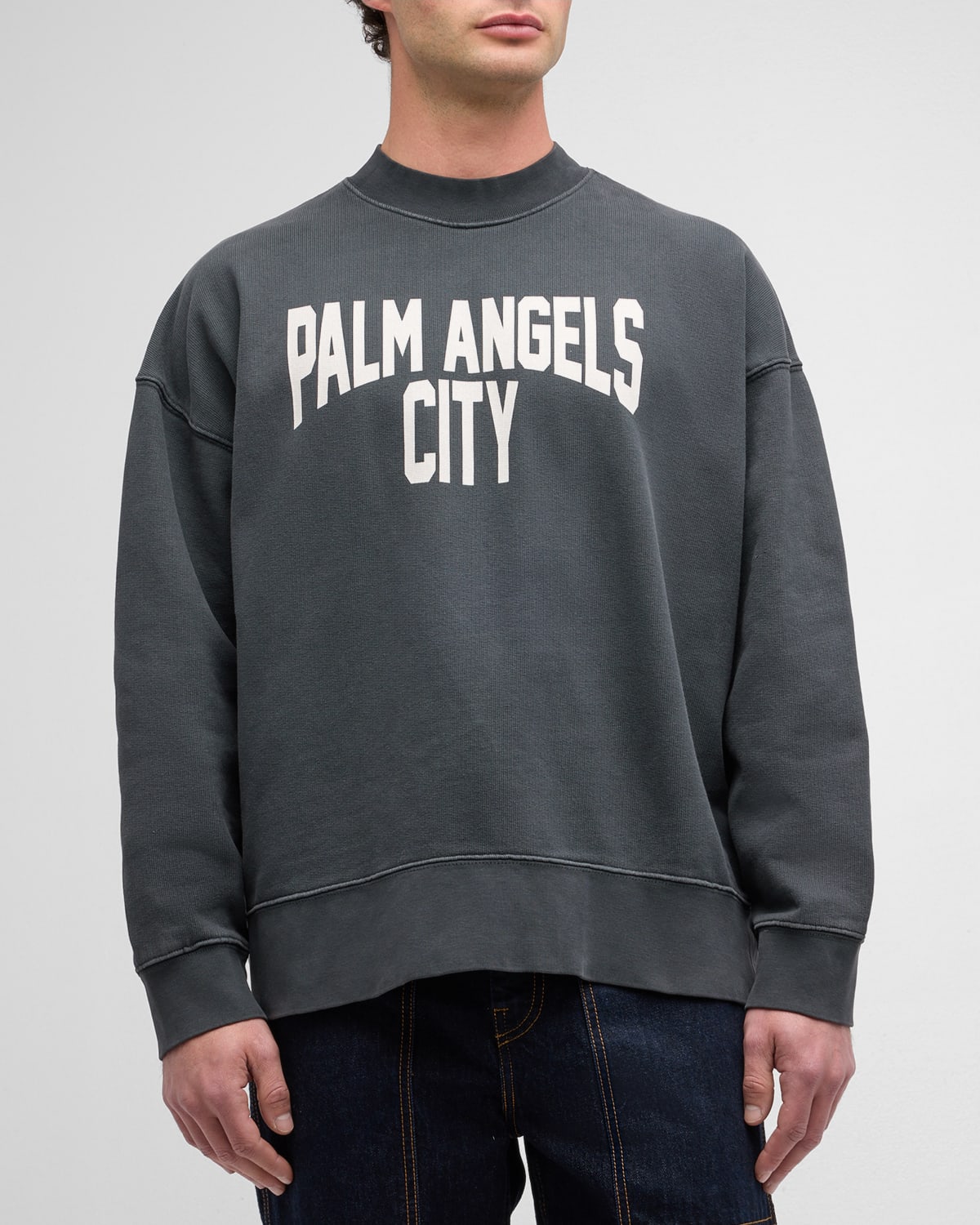 Shop Palm Angels Men's Washed Logo Sweatshirt In Dark Grey White