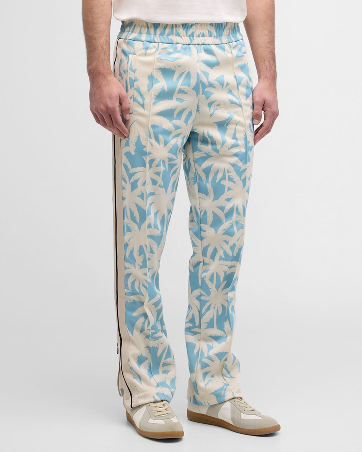 Shop Palm Angels Men's Allover Palms Track Pants In Light Blue  Of