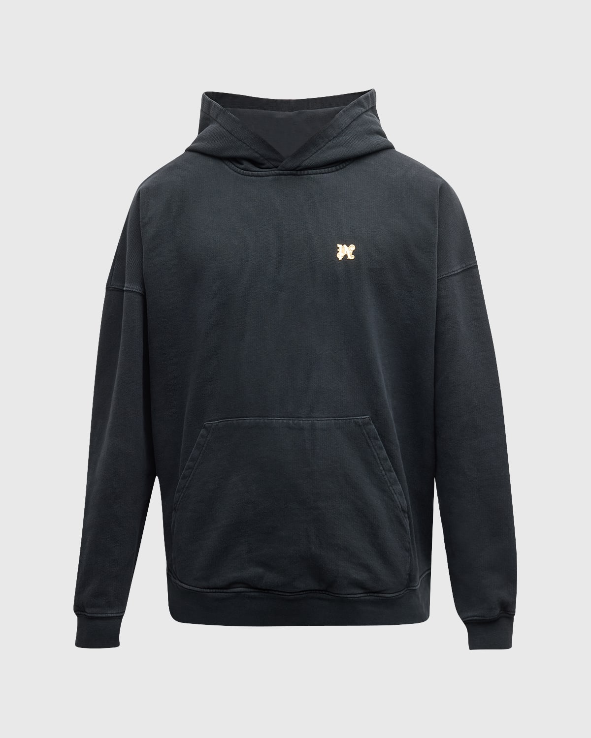 Palm Angels Black Burning Monogram Hoodie In Black Gold