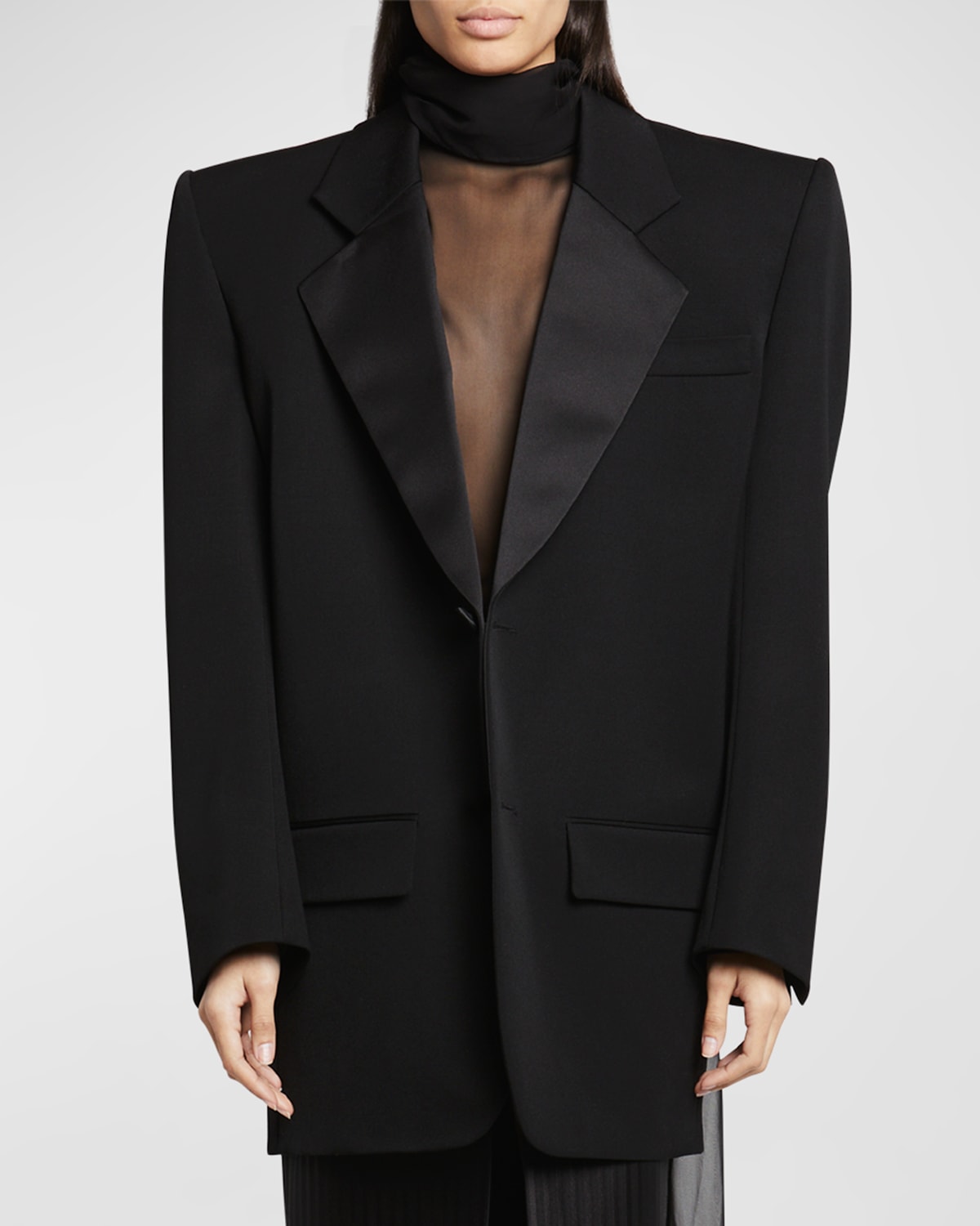 Saint Laurent Satin-lapel Oversized Single-breasted Jacket In Nero
