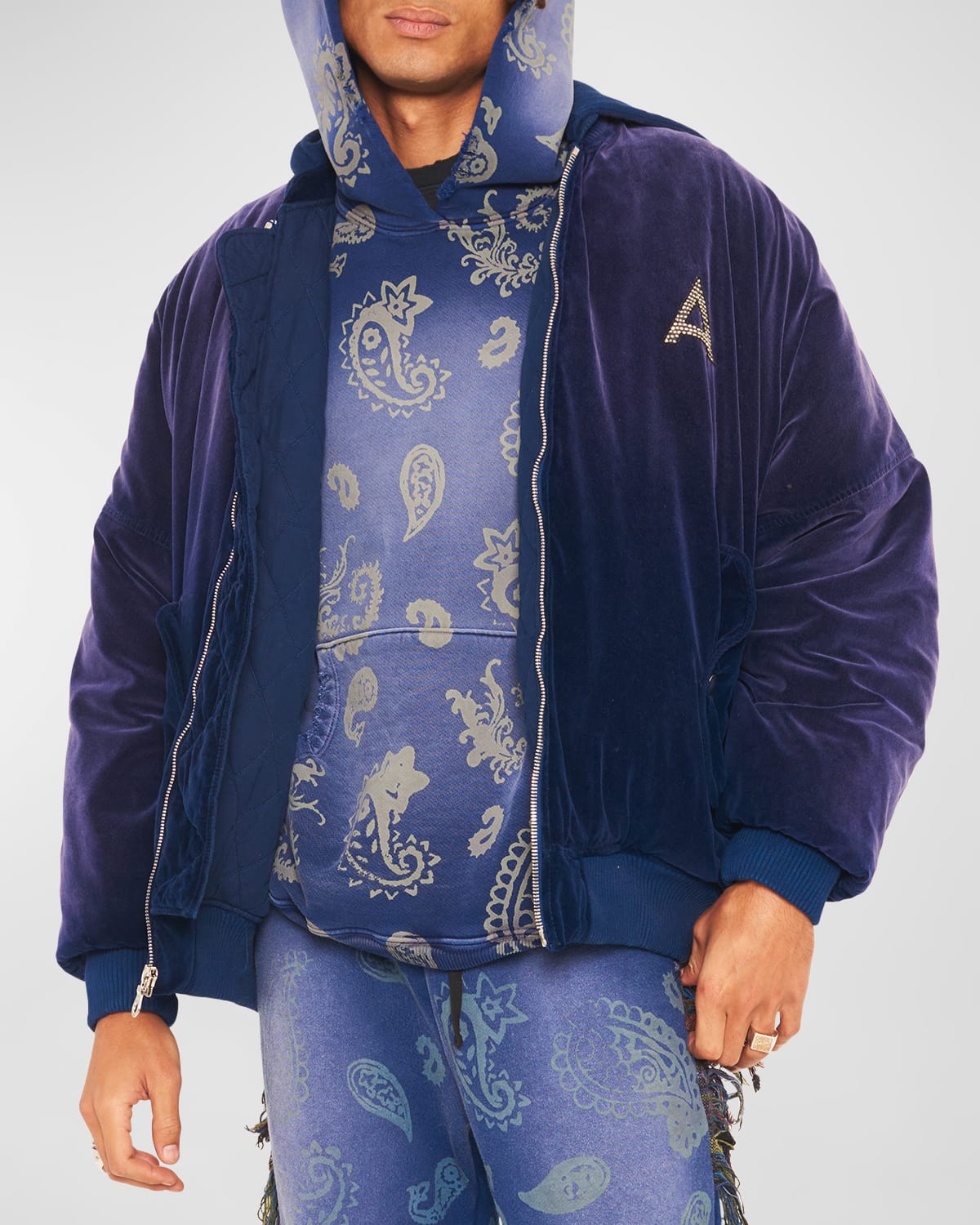 Alchemist Men's Creed Padded Velvet Jacket In Orient Blue