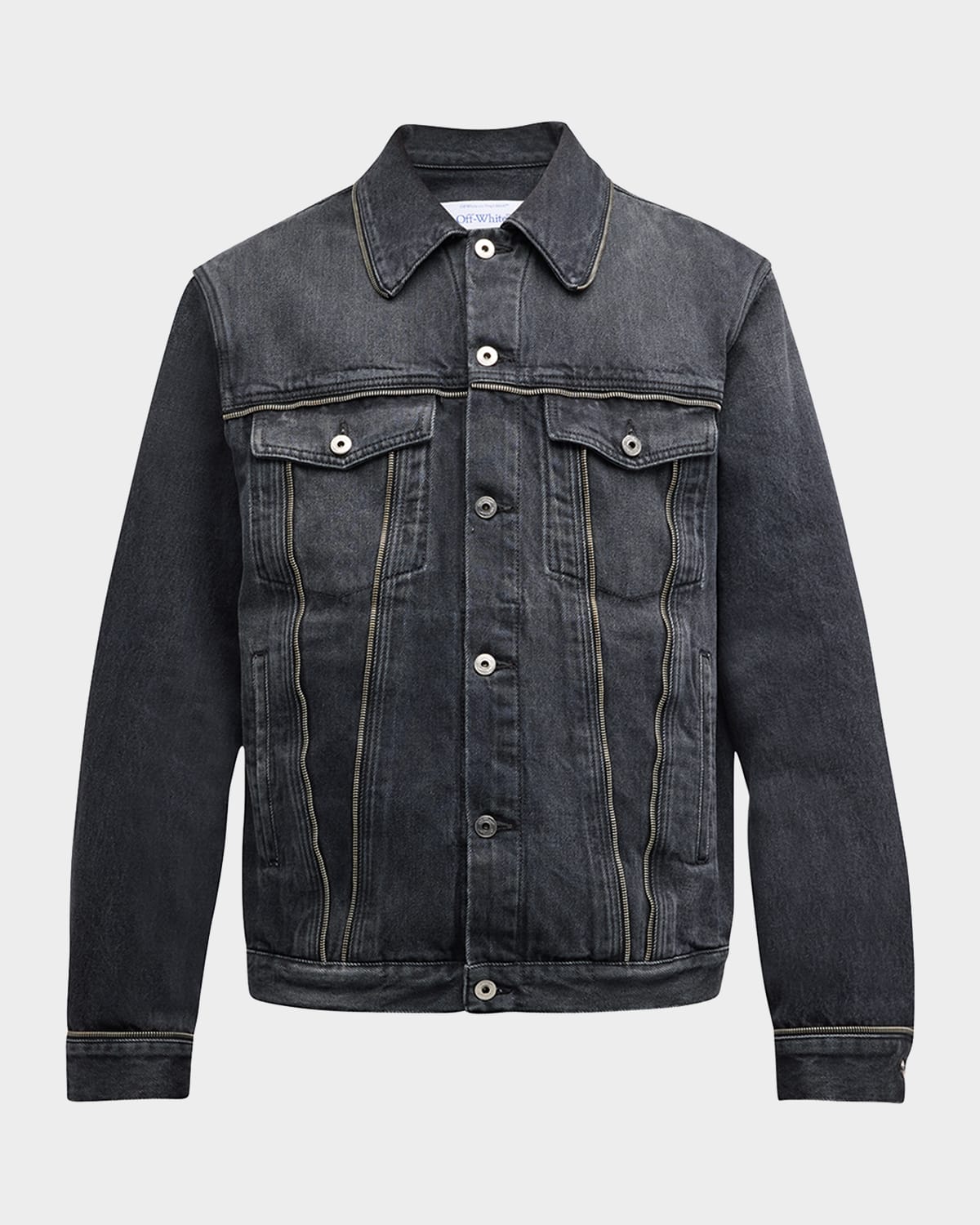 Shop Off-white Men's Arrow Zipper-trim Denim Jacket In Black