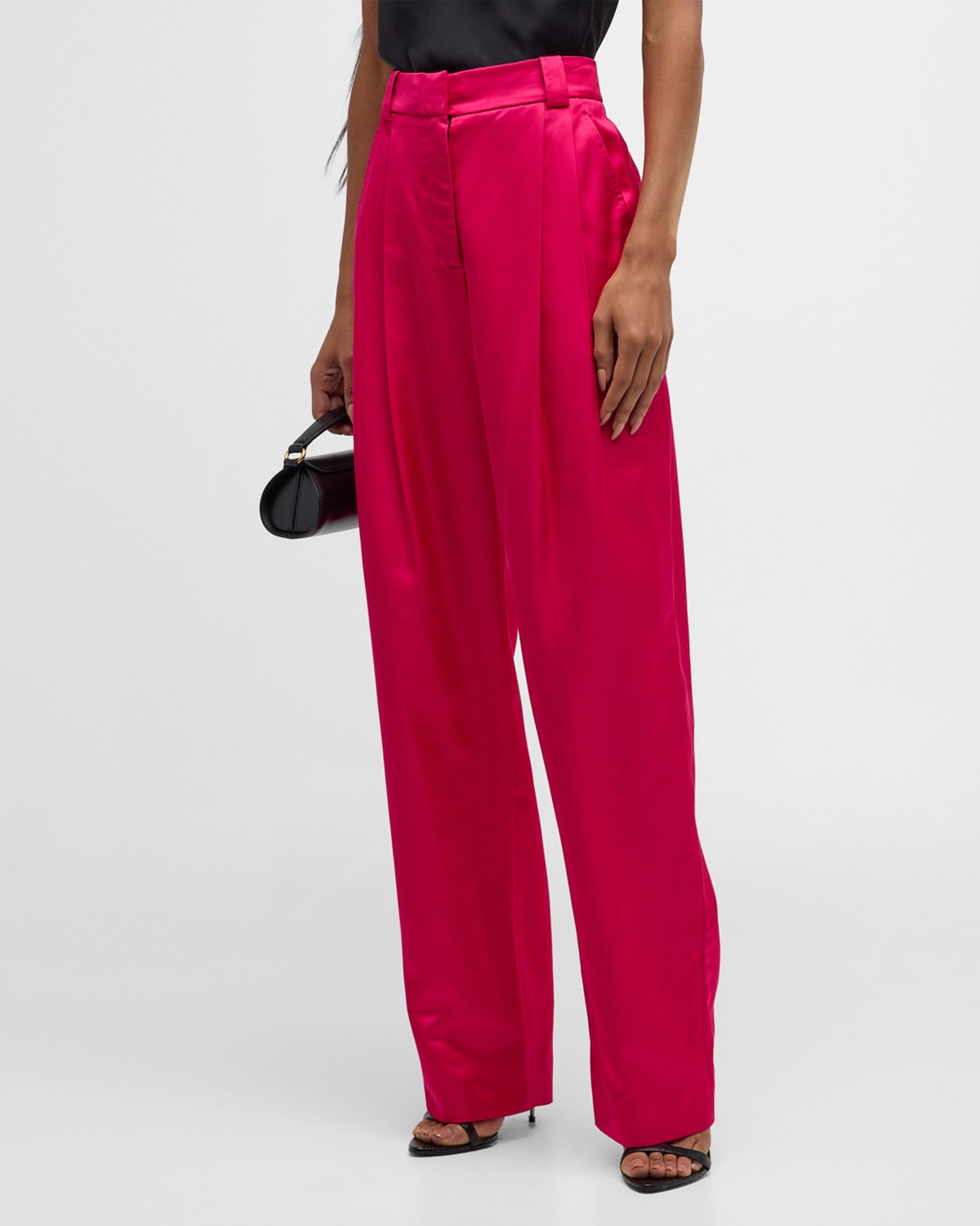 Shop A.l.c Fynn Pleated Satin Pants In Disco Pink