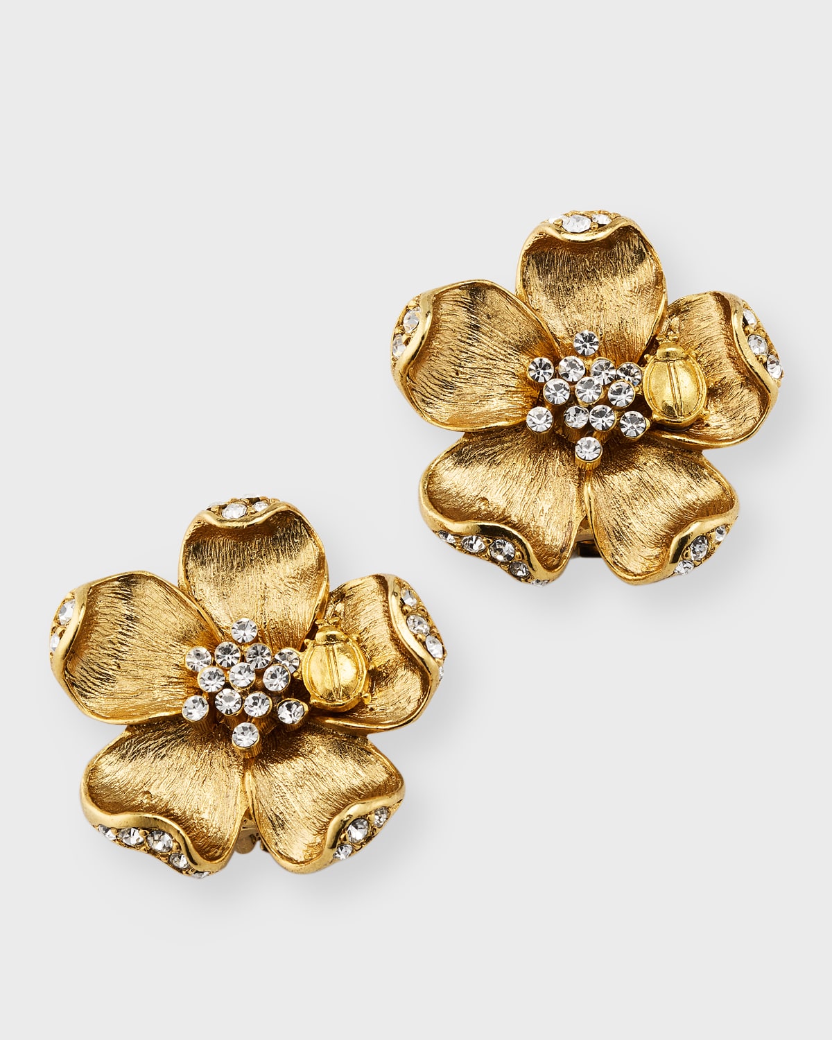 Shop Oscar De La Renta Ladybug Flower Earrings In Gold