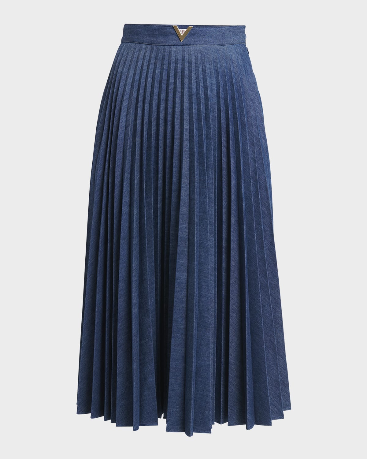 Valentino V-logo Pleated Denim Midi Skirt