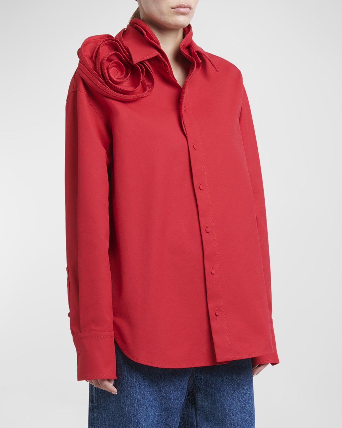 Shop Valentino Rosette Collared Shirt In Red