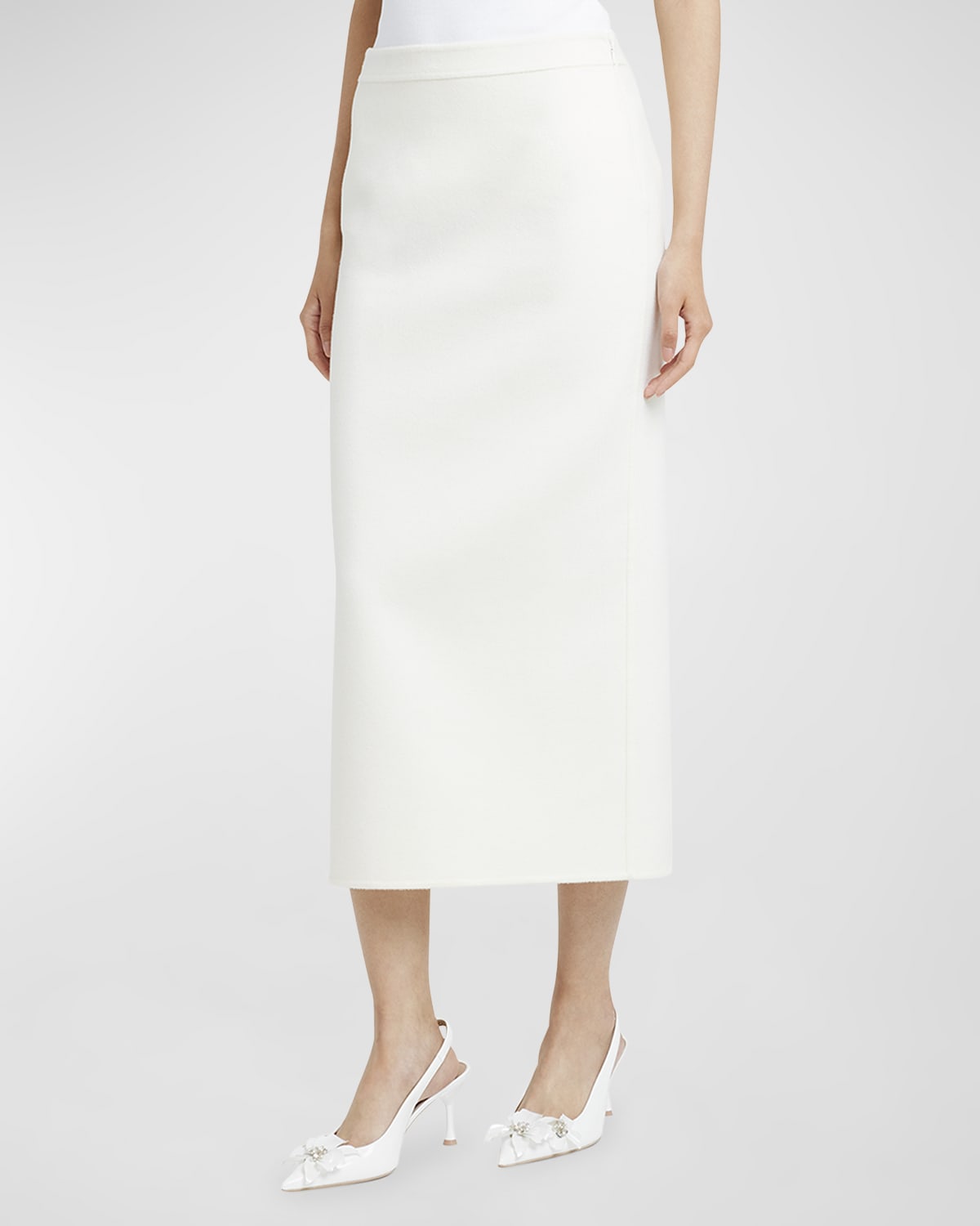 Shop Valentino Cashmere Compact Pencil Midi Skirt In Ivory