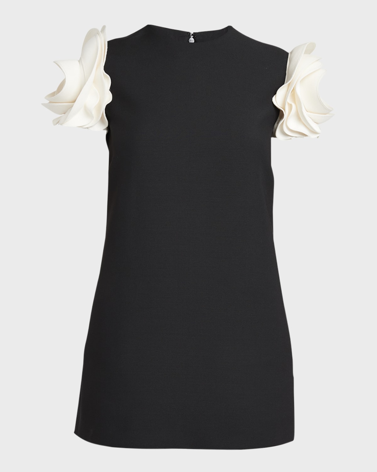 Valentino Dress With Round Neckline And Ruffled Sleeves In Black Ivory