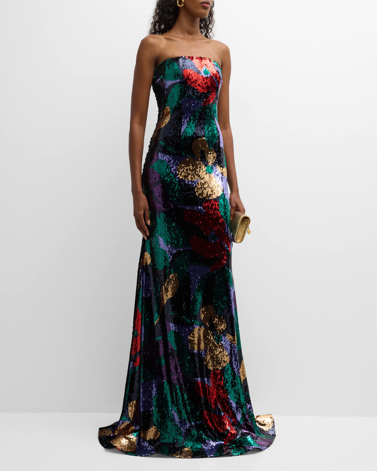 Shop Naeem Khan Floral Sequin Strapless Trumpet Gown In Green Multi