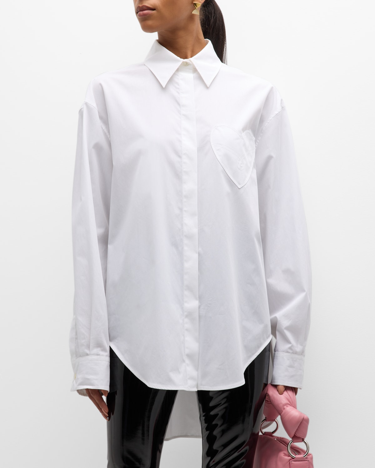 Moschino Long-line Cotton Shirt In White
